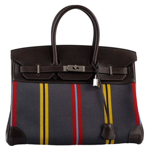 Hermès Birkin 35 Jumping Canvas and Ebene Box Leather with Palladium Hardware