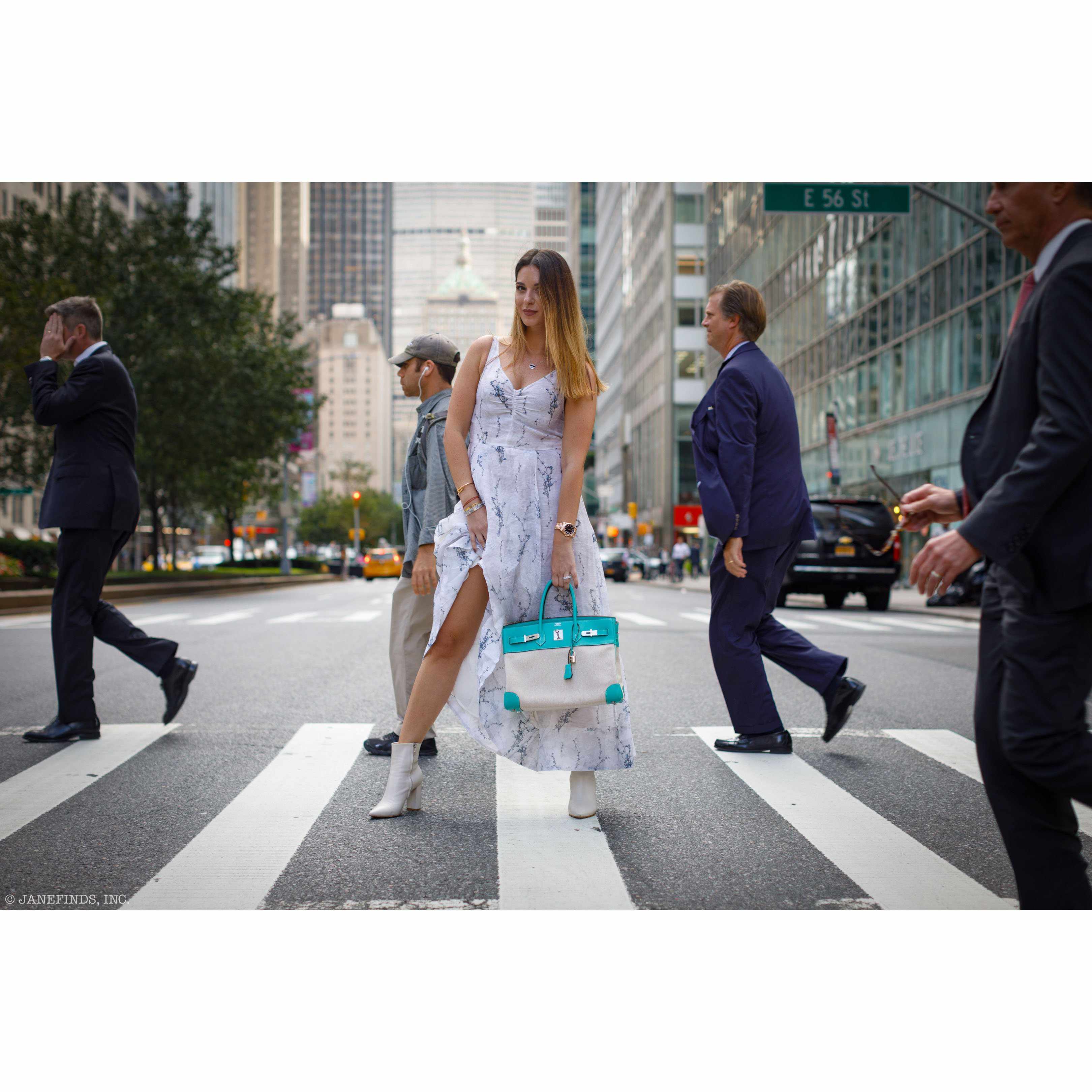 Hermès Birkin 35 Lagoon Swift And Toile Palladium Hardware