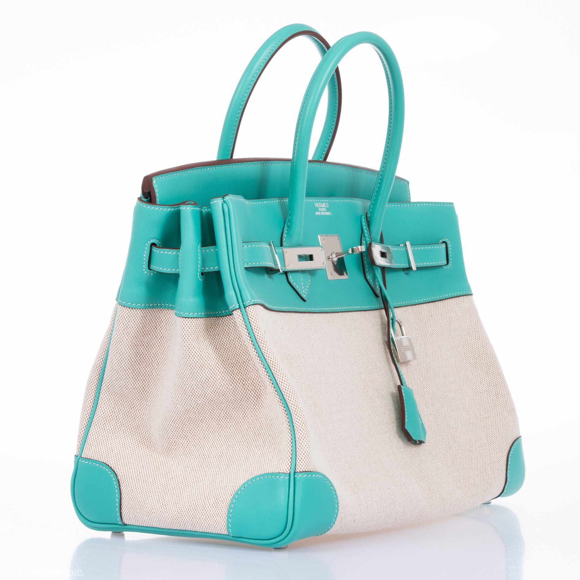 Hermès Birkin 35 Lagoon Swift And Toile Palladium Hardware