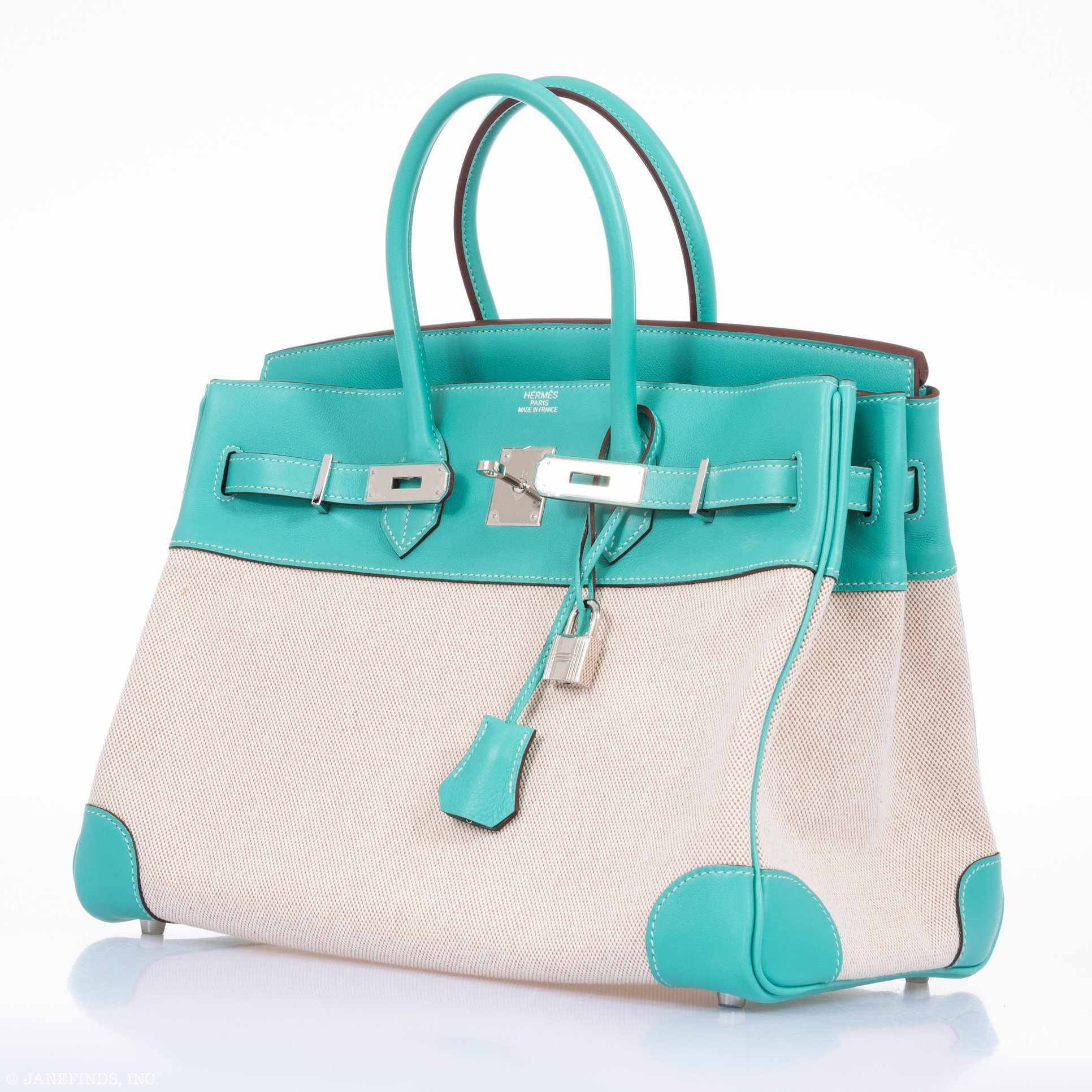 Hermès Birkin 35 Lagoon Swift And Toile Palladium Hardware