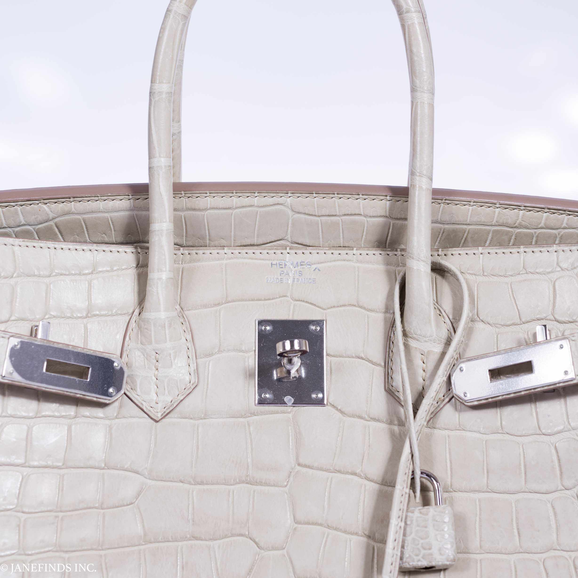 Hermès Birkin 35 Matte Beton Porosus Crocodile Palladium Hardware