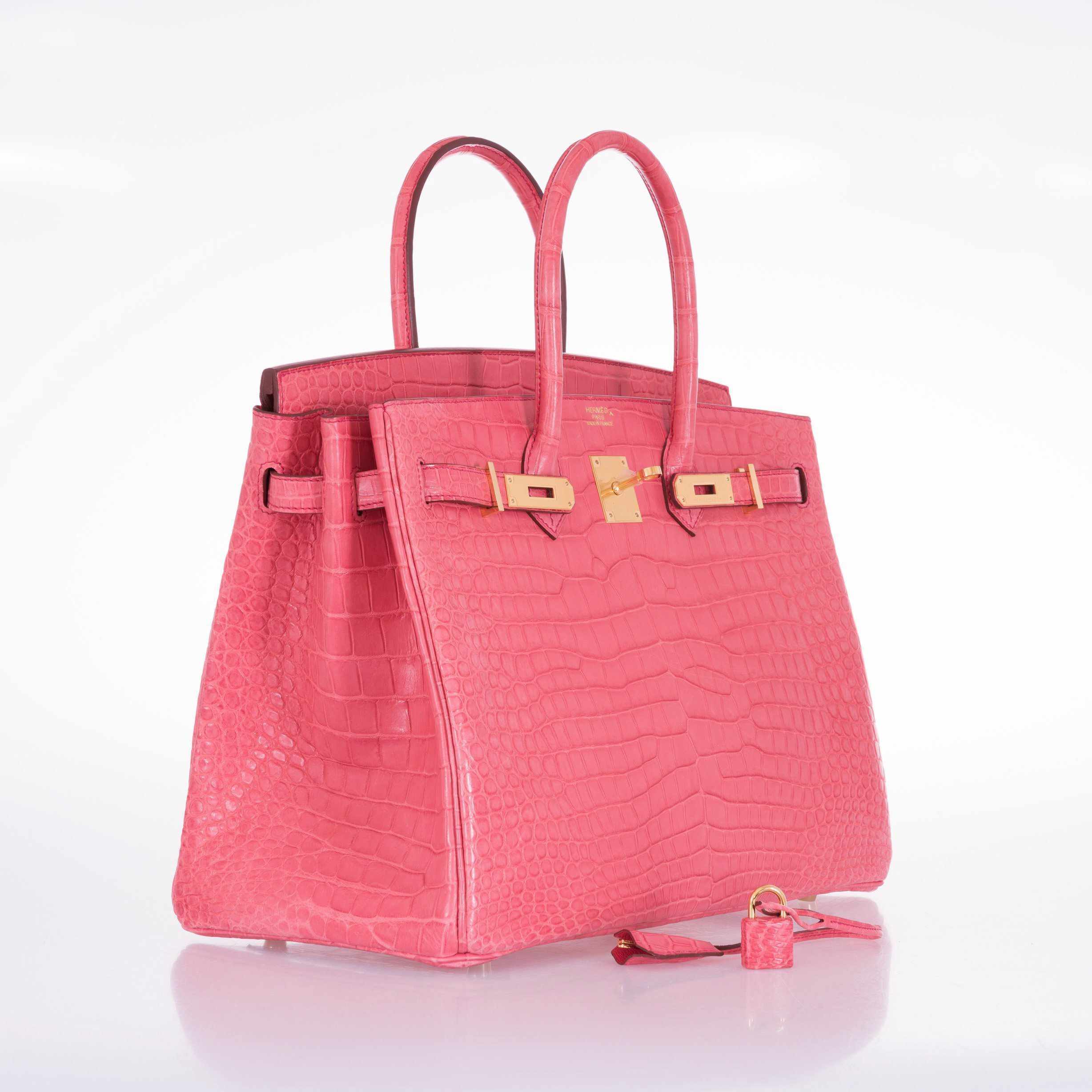 Hermès Birkin 35 Matte Bougainvillea Pink Porosus Crocodile Gold Hardware