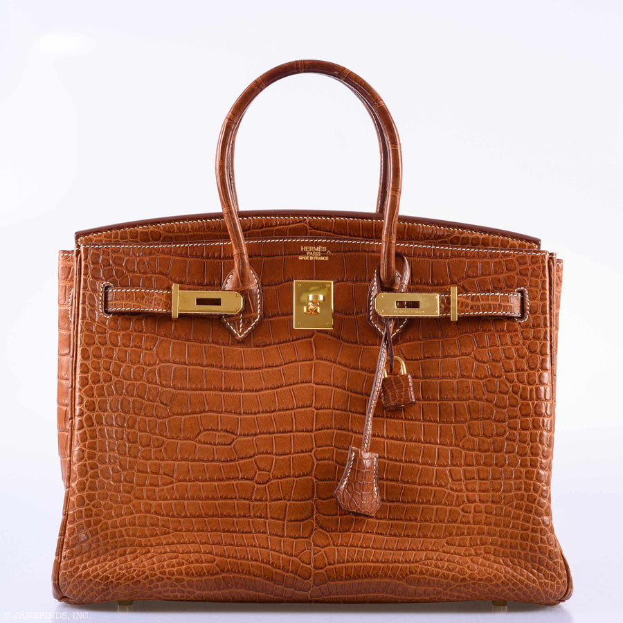 Hermès Birkin 35 Matte Fauve Barenia Porosus Crocodile Gold Hardware