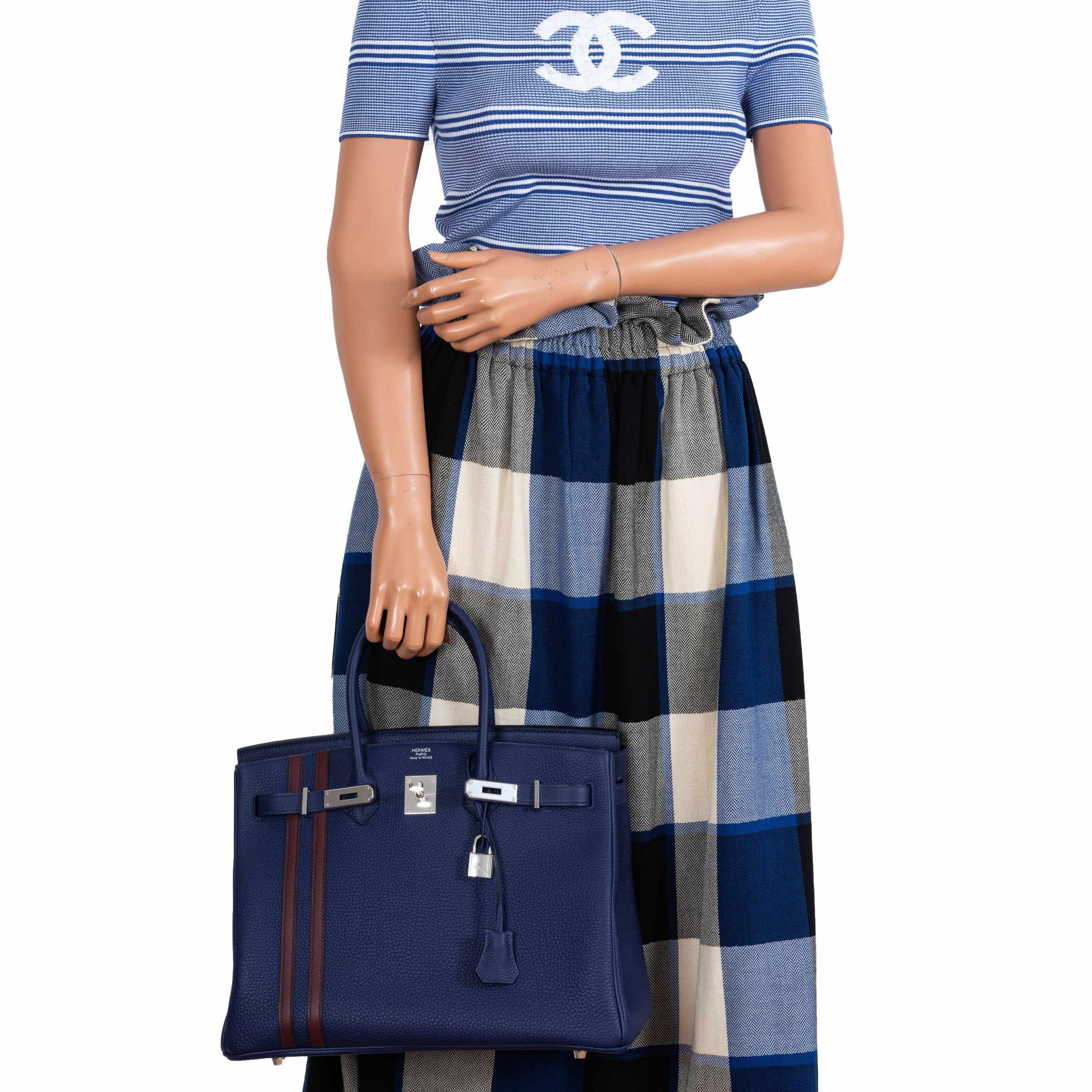 Hermès Birkin 35 Officier Blue Encre Verso Bordeaux Togo Palladium Hardware