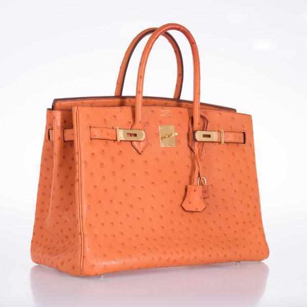 Hermès Birkin 35 Ostrich Orange Gold Hardware