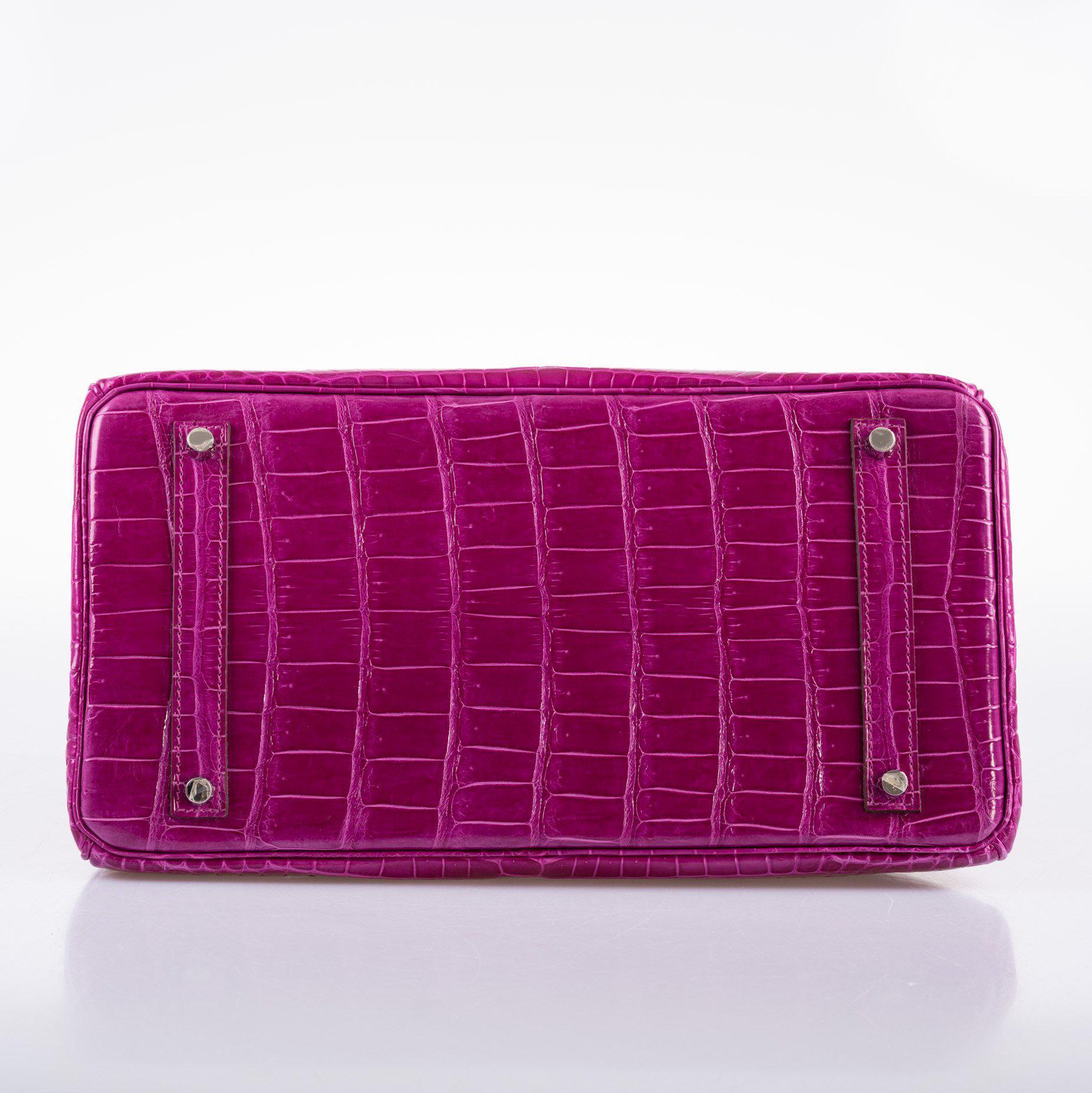 Hermès Birkin 35 Rose Scheherazade Shiny Porosus Crocodile Palladium Hardware