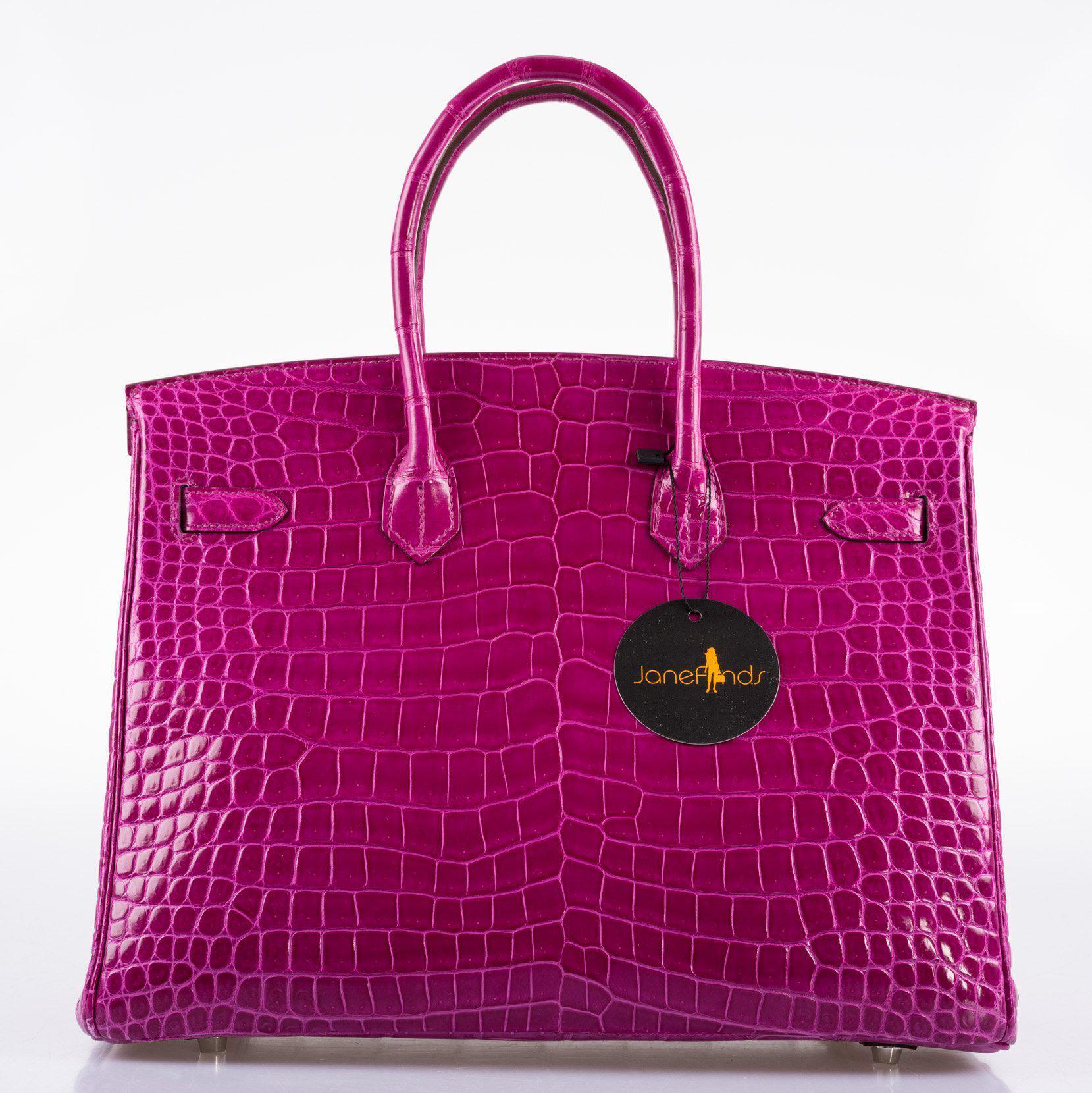 Hermès Birkin 35 Rose Scheherazade Shiny Porosus Crocodile Palladium Hardware