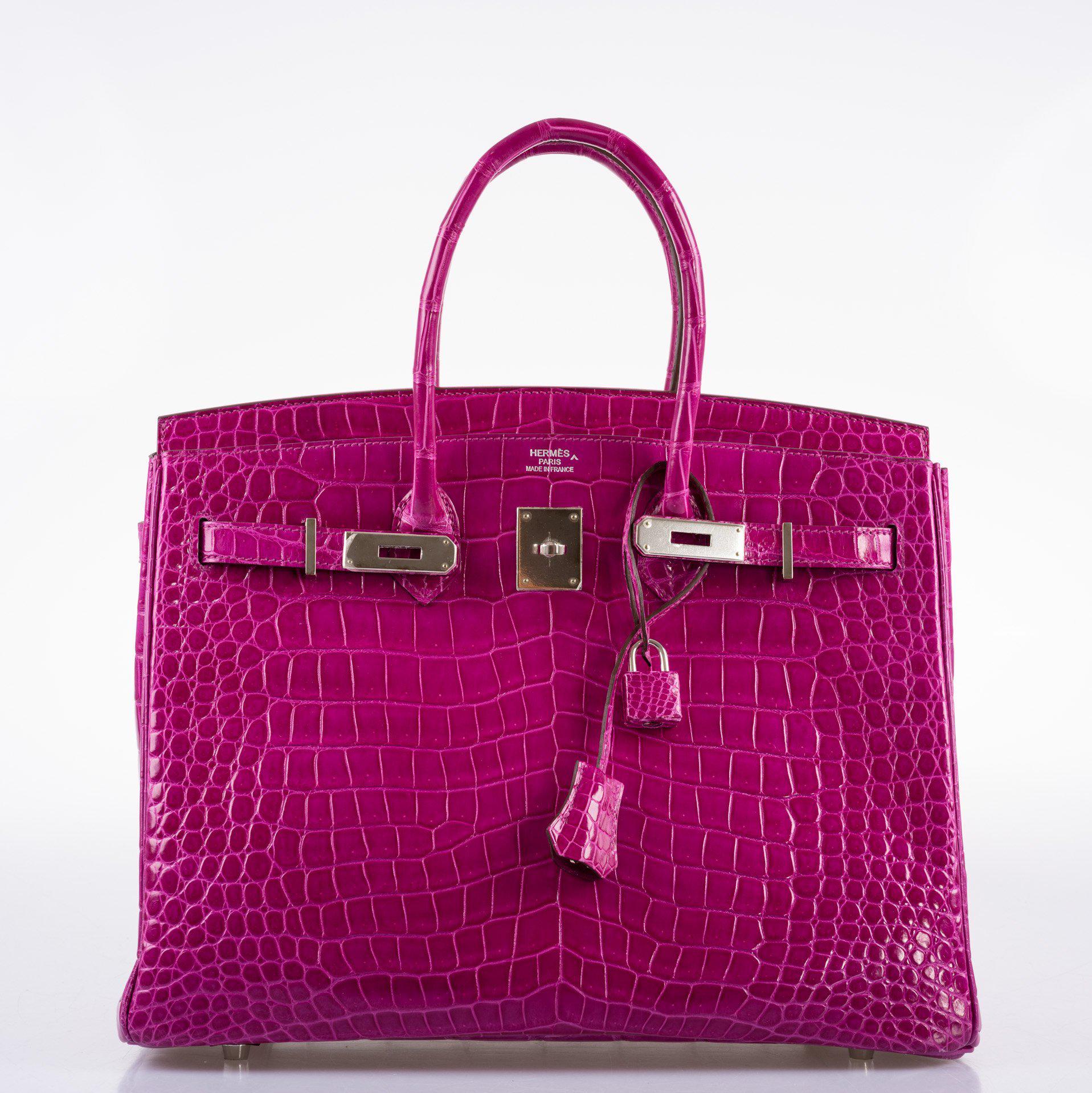 Hermès Birkin 35 Rose Scheherazade Shiny Porosus Crocodile Palladium Hardware