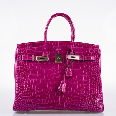 Hermès Birkin 35 Rose Scheherazade Shiny Porosus Crocodile Palladium Hardware
