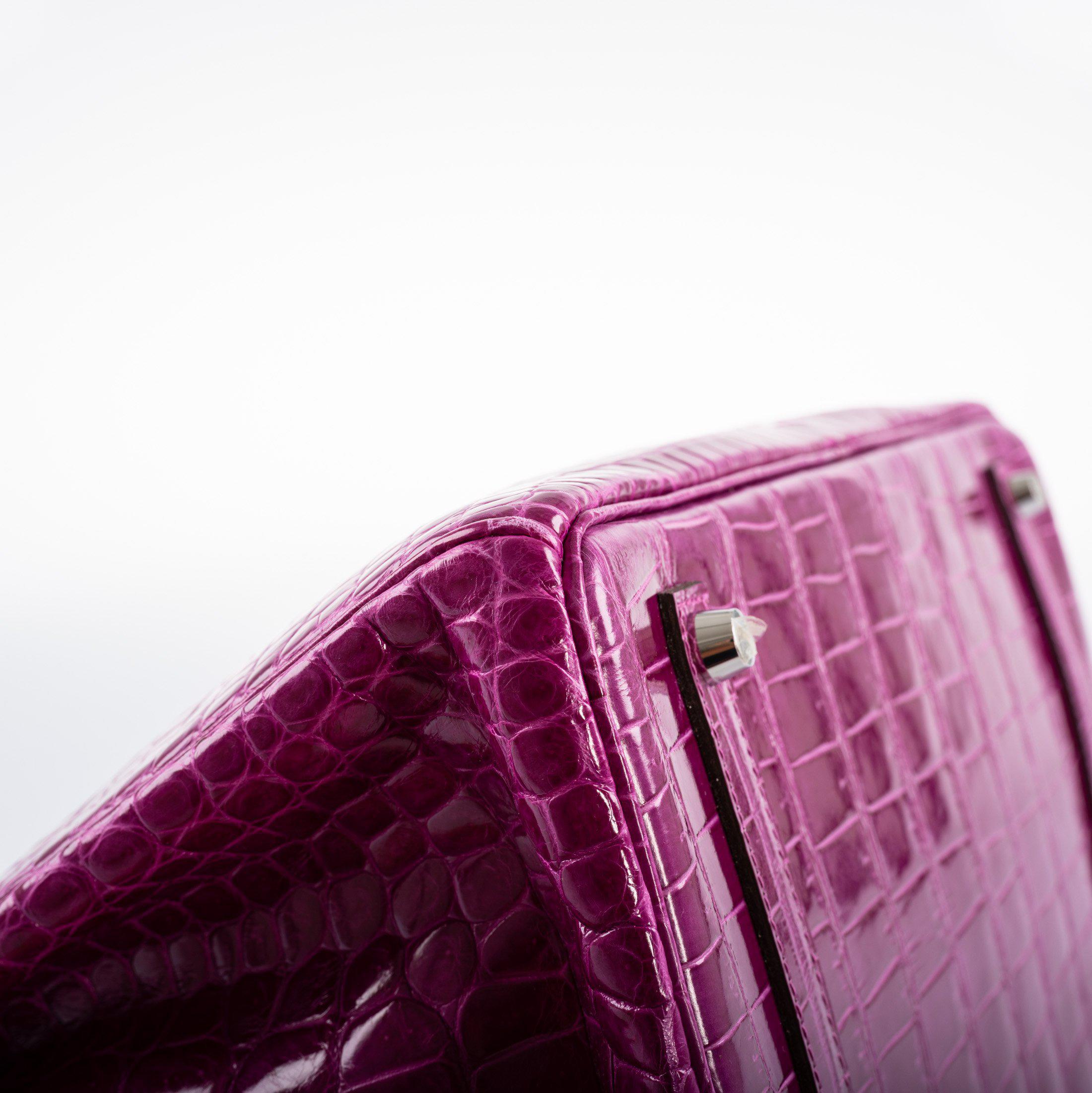 Hermès Birkin 35 Rose Scheherazade Shiny Porosus Crocodile Palladium Hardware