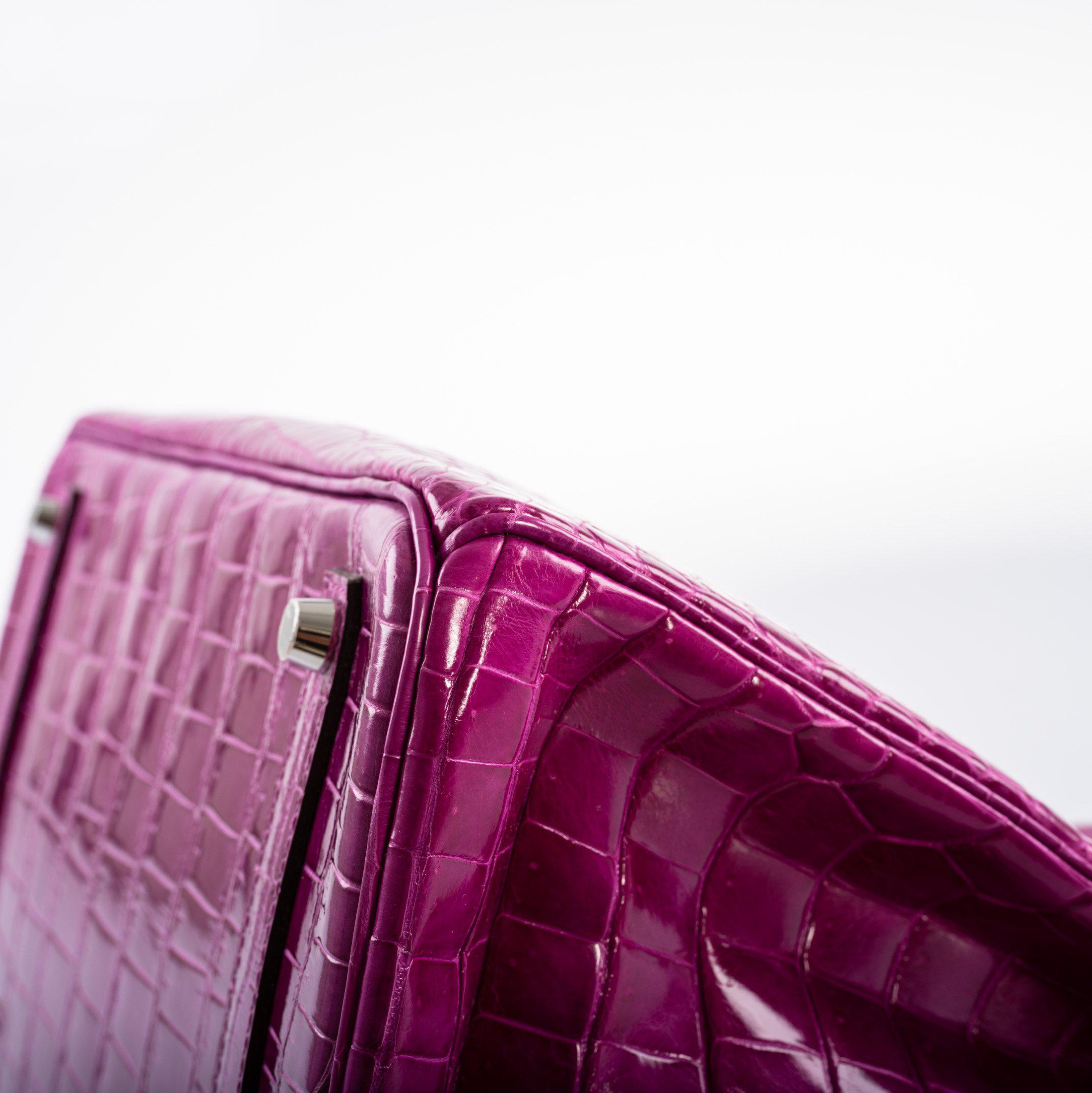 Hermès Birkin 35 Rose Scheherazade Shiny Porosus Crocodile Palladium Hardware