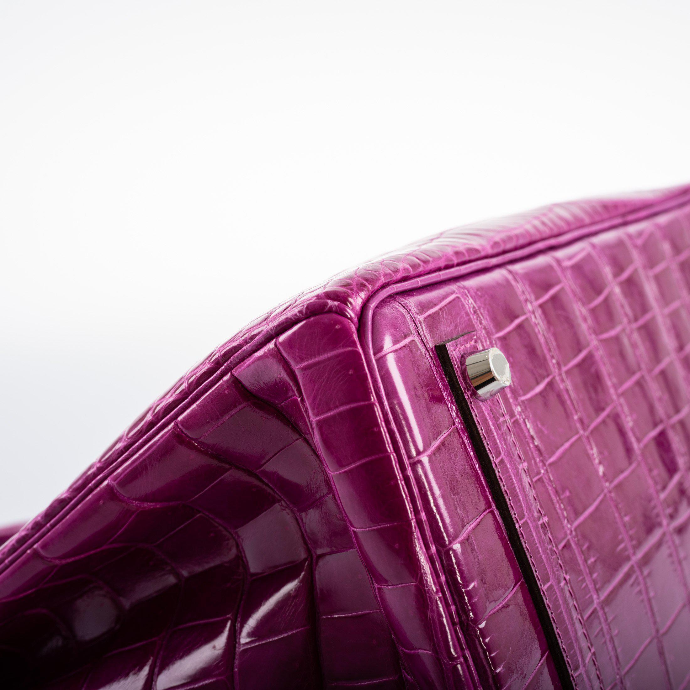 Hermès Birkin 35 Rose Scheherazade Shiny Porosus Crocodile Palladium Hardware