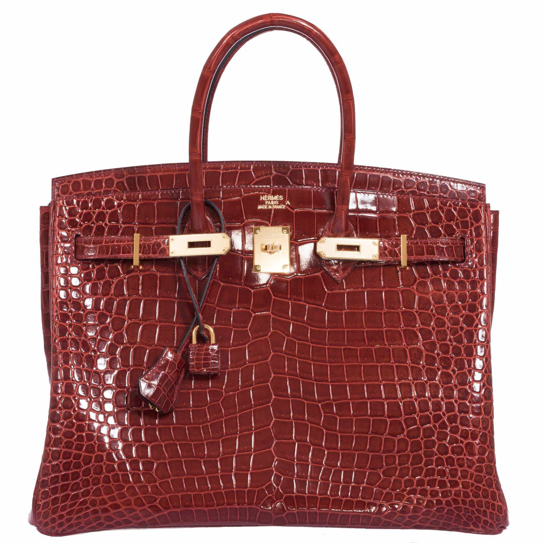 Hermes Birkin 35 Braise Lipstick Red Porosus Crocodile Bag Gold Hardware •  MIGHTYCHIC • 