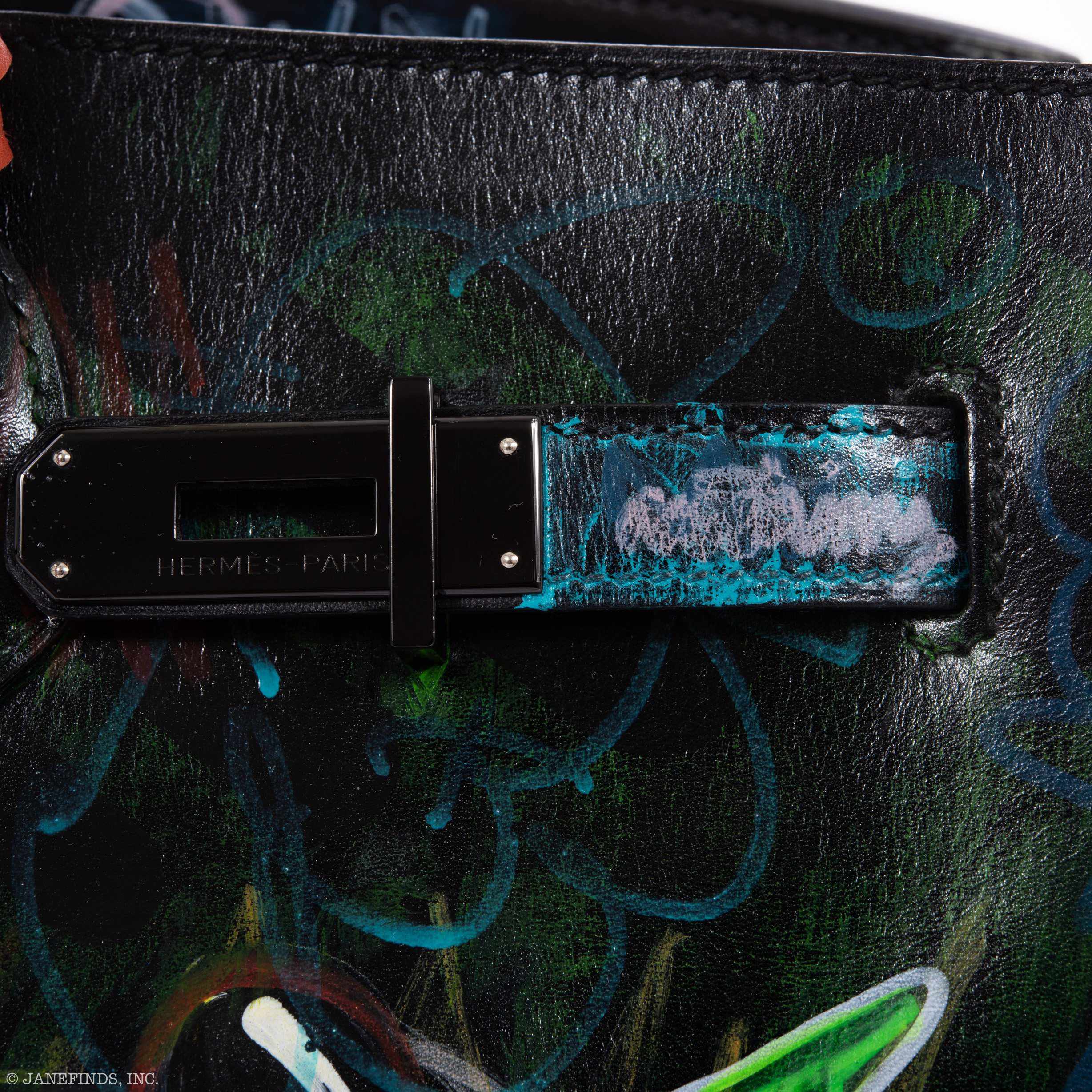 Hermès Birkin 35 SO BLACK "Graffiti" * JaneFinds Custom Shop SO BLACK Hardware
