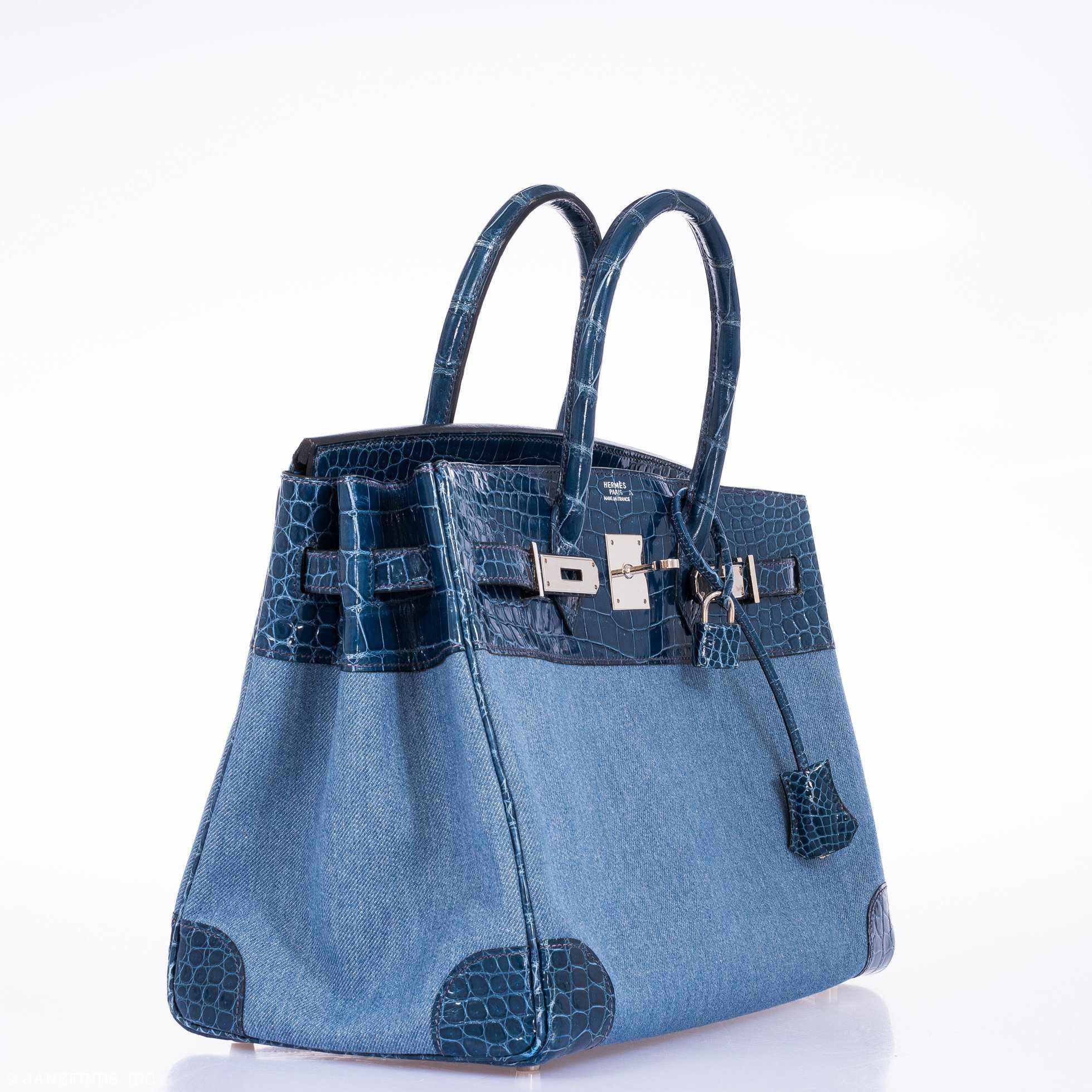 Hermès Birkin 35 Shiny Blue Roi Porosus Crocodile & Denim Palladium Hardware
