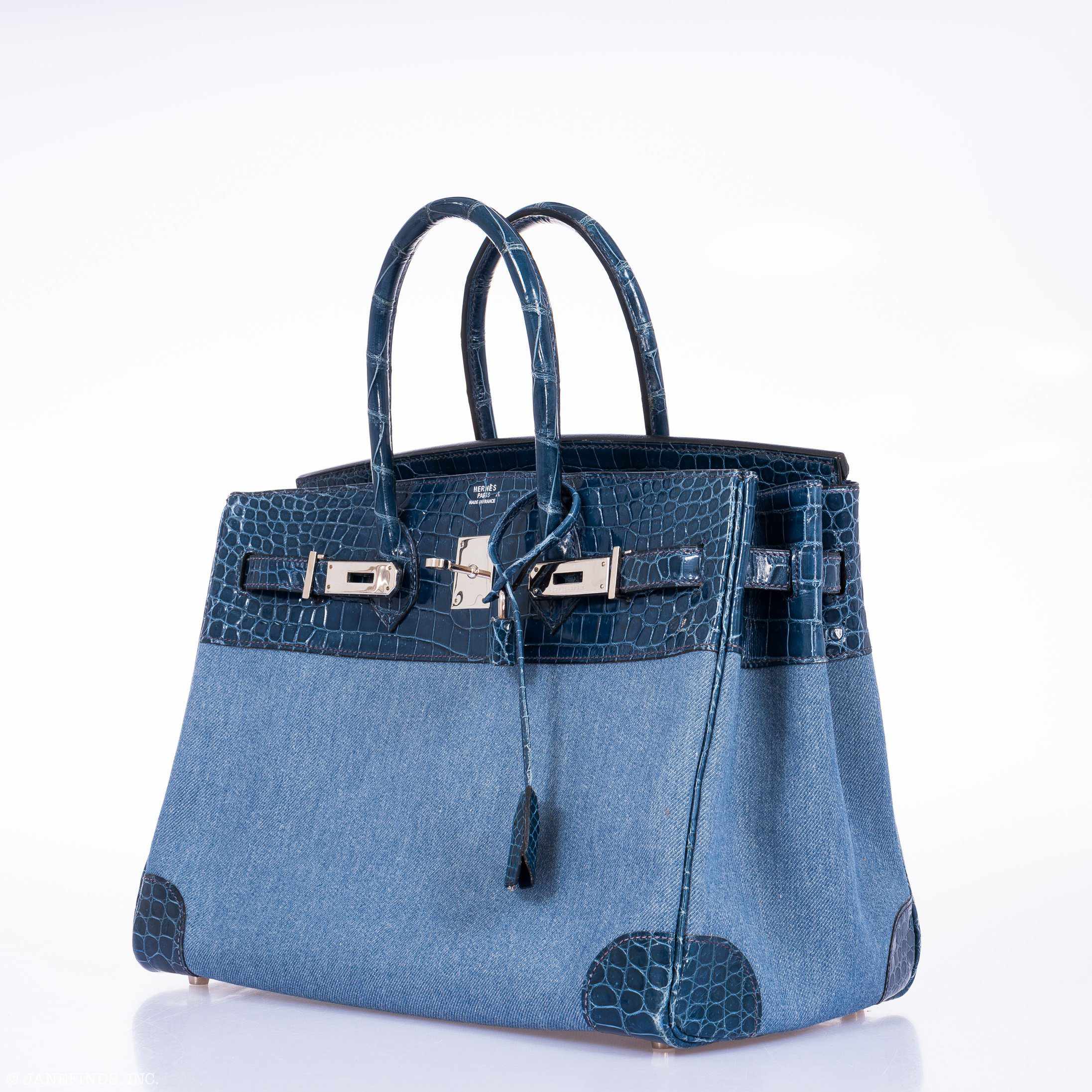 Hermès Birkin 35 Shiny Blue Roi Porosus Crocodile & Denim Palladium Hardware