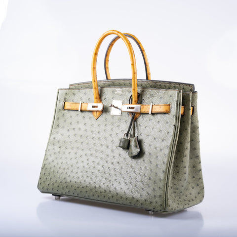 Hermès Birkin 35 Special Order Vert Olive & Sable Ostrich Palladium Hardware