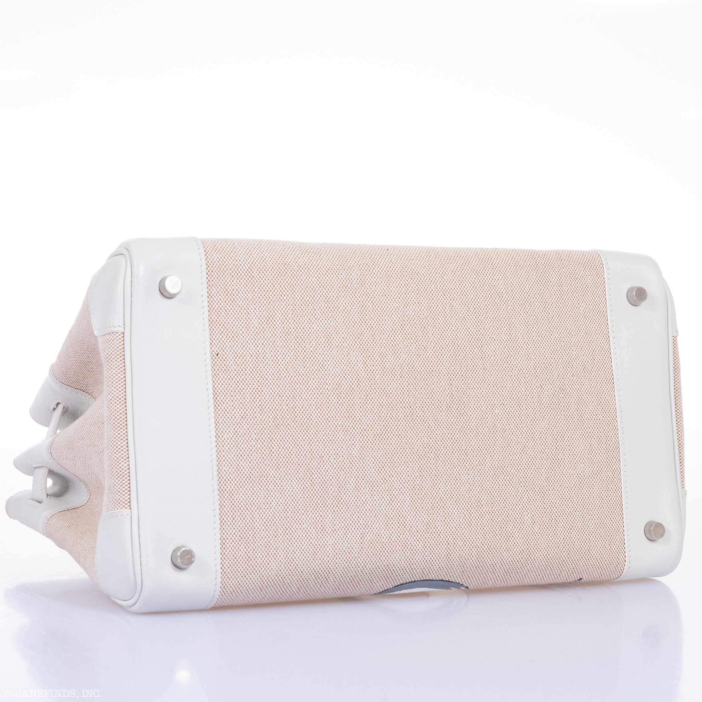 Hermès Birkin 35 "The Crane" White Toile Palladium Hardware * JaneFinds Custom Shop