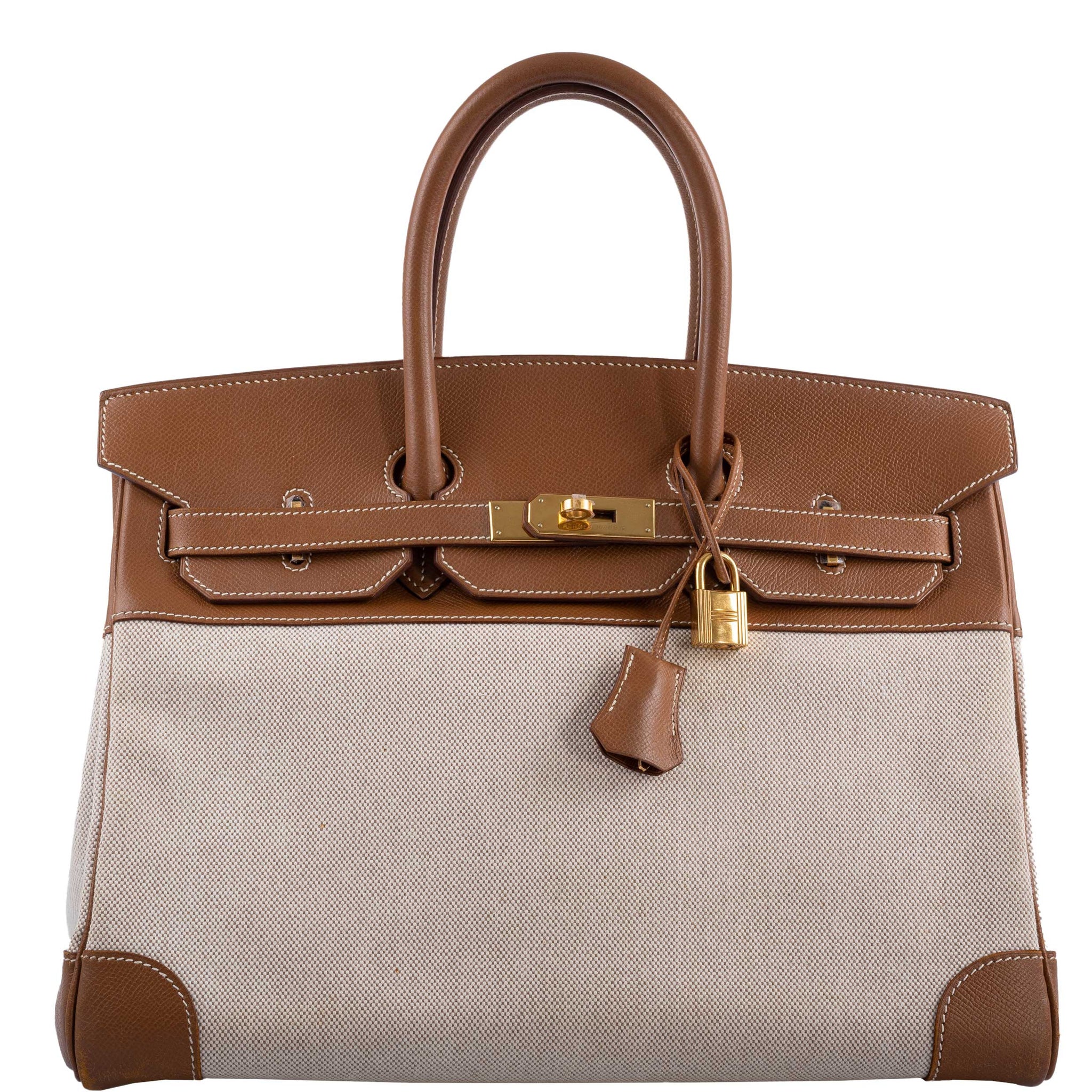 Hermes 35cm Natural Barenia Leather Birkin Bag with Brushed Gold