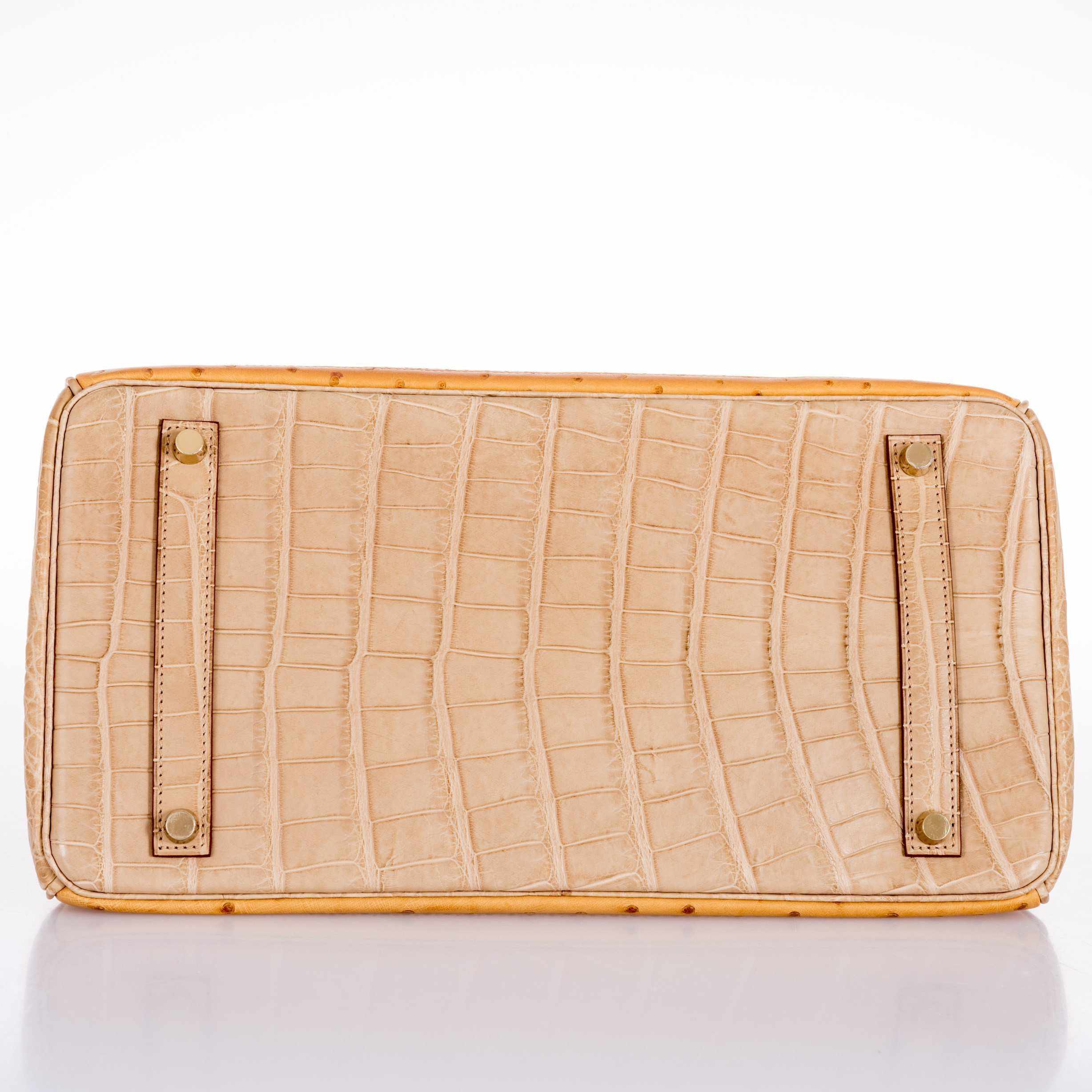 Hermès Birkin 35 Tri-Exotic Beige Alligator Ostrich Lizard Permabrass Hardware