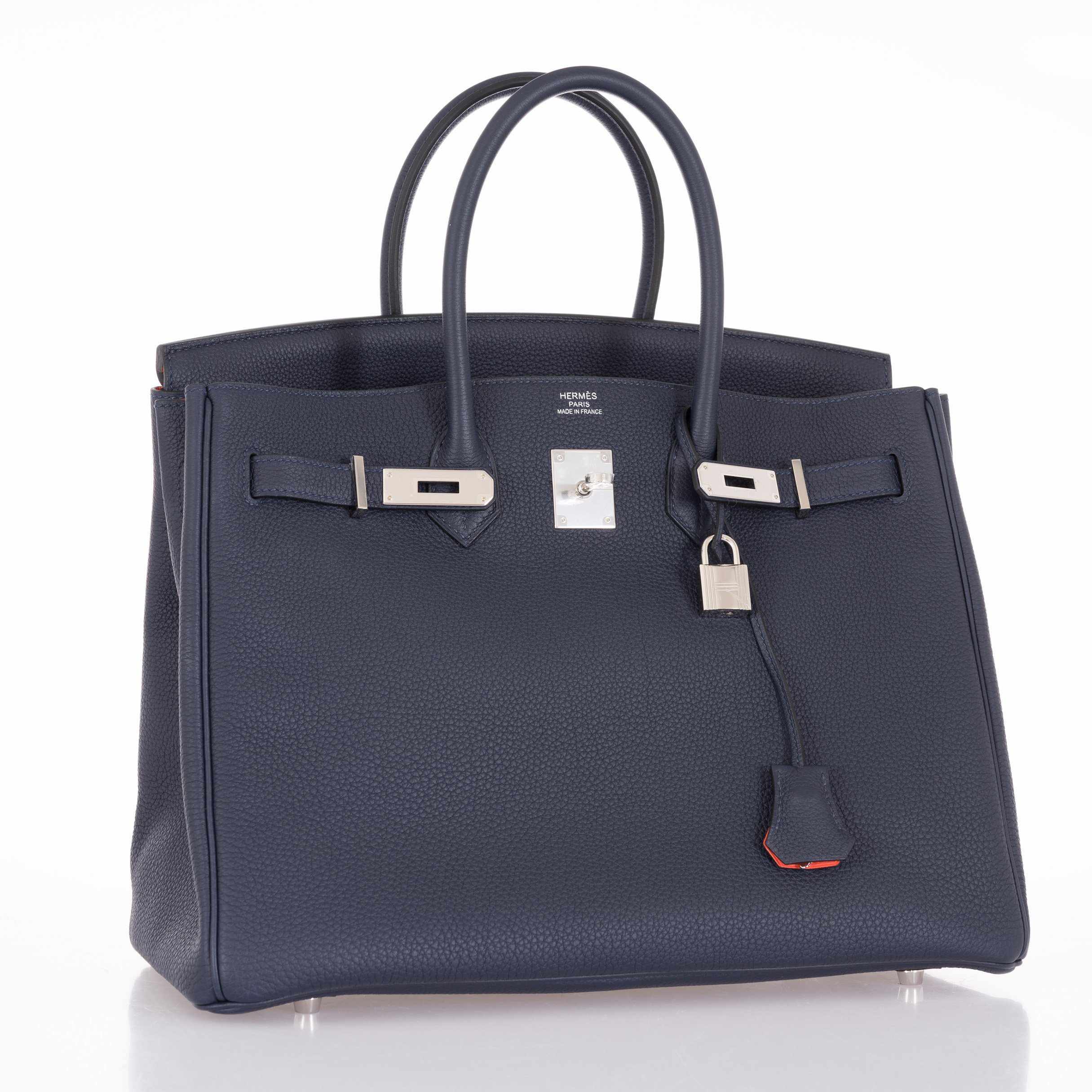 Hermès Birkin 35 Verso Blue Nuit Orange Poppy Togo Palladium Hardware