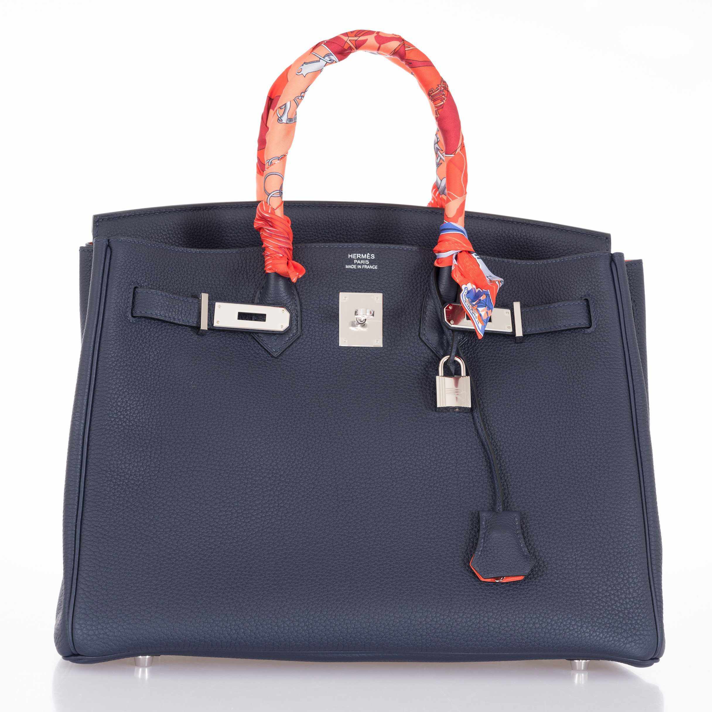 Hermès Birkin 35 Verso Blue Nuit Orange Poppy Togo Palladium Hardware