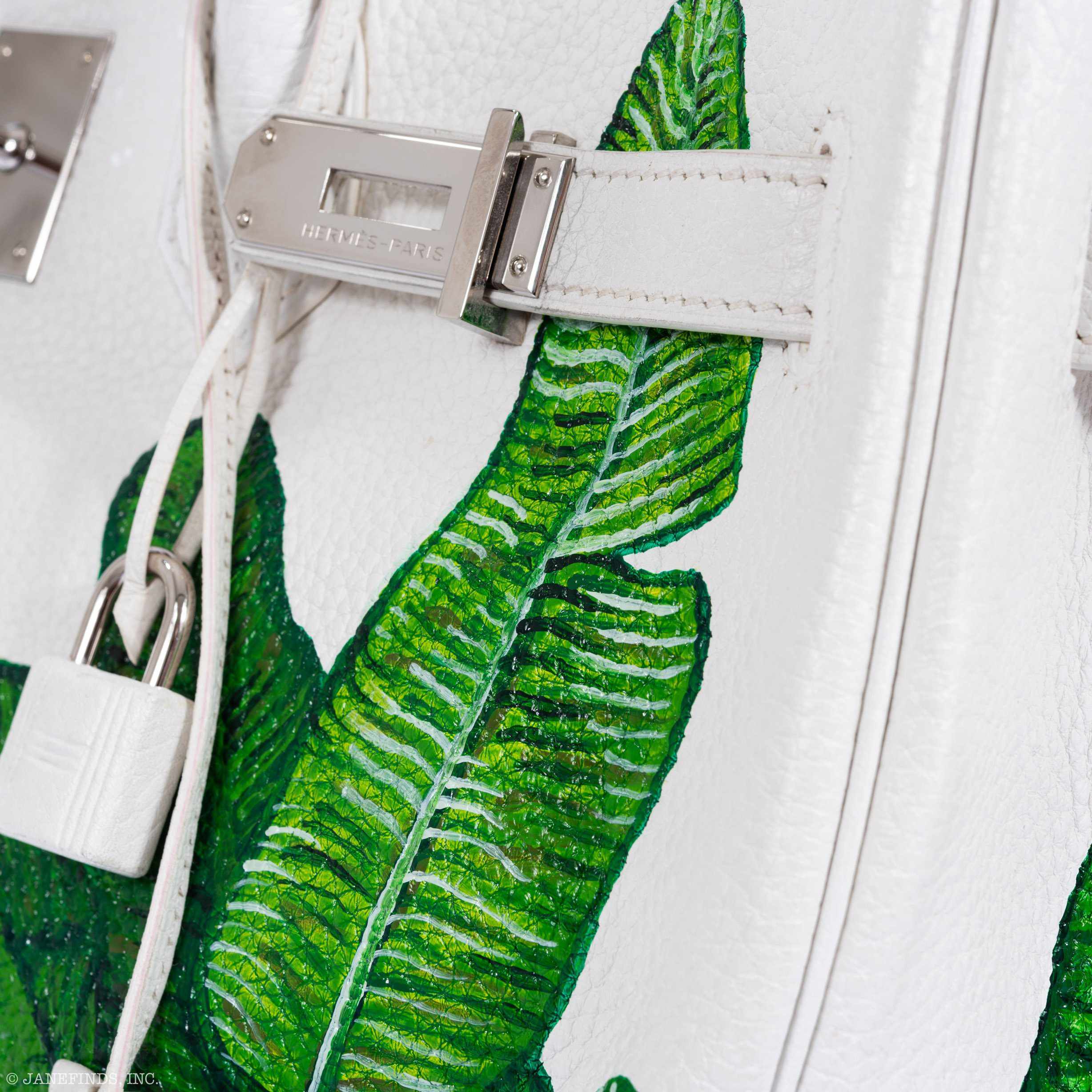 Hermès Birkin 35 White Clemence Palm Print Palladium Hardware * JaneFinds Custom Shop