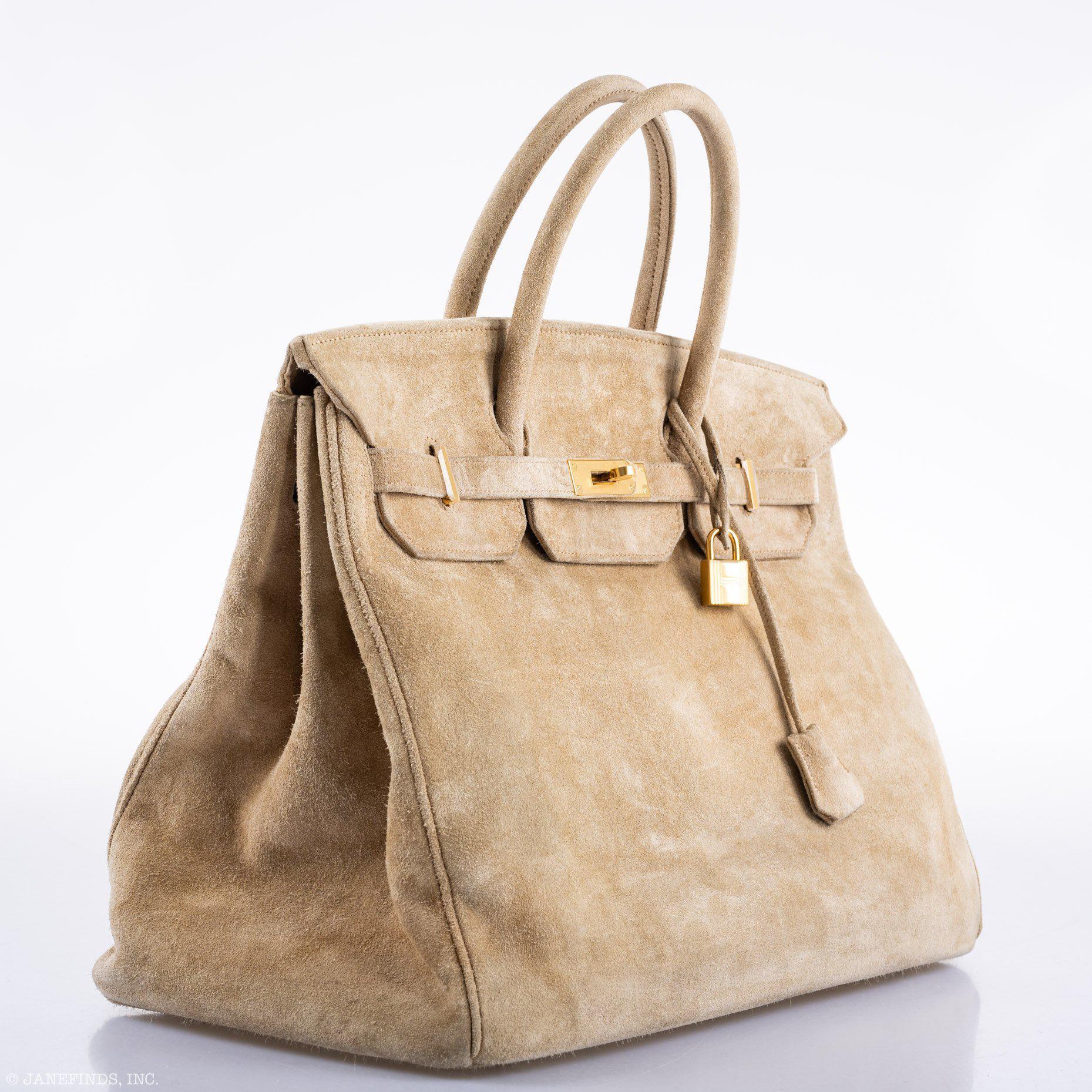 Hermès Birkin 40 Beige Veau Doblis Suede with Gold Hardware - 1986, P Circle