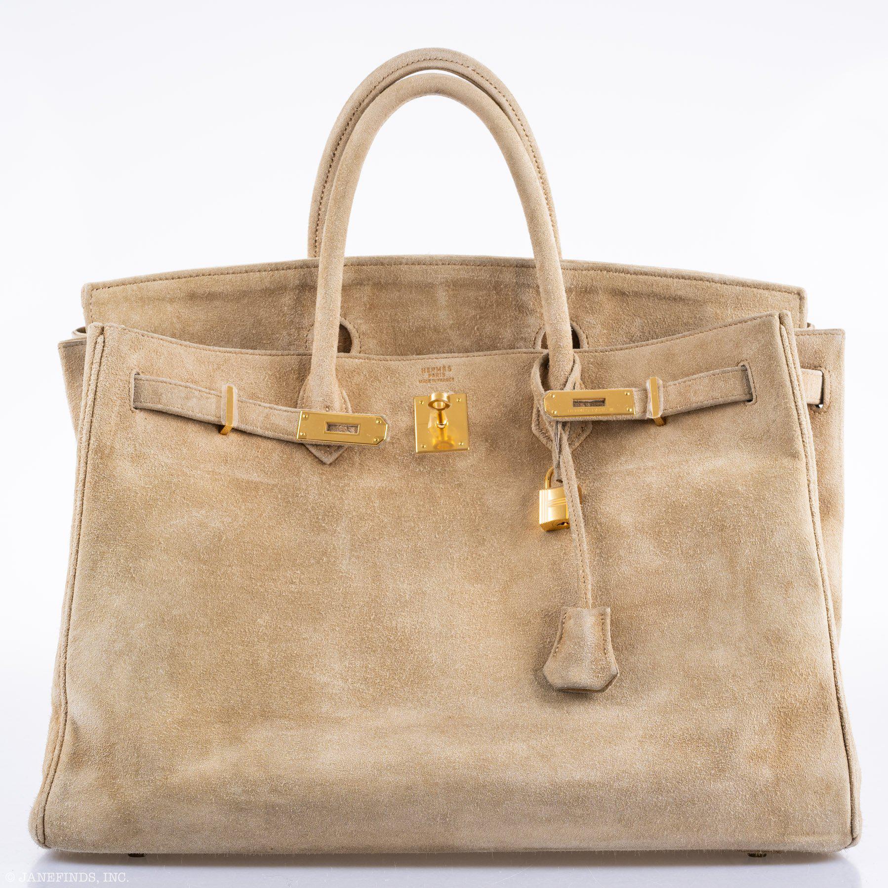 Hermès Birkin 40 Beige Veau Doblis Suede with Gold Hardware - 1986, P Circle