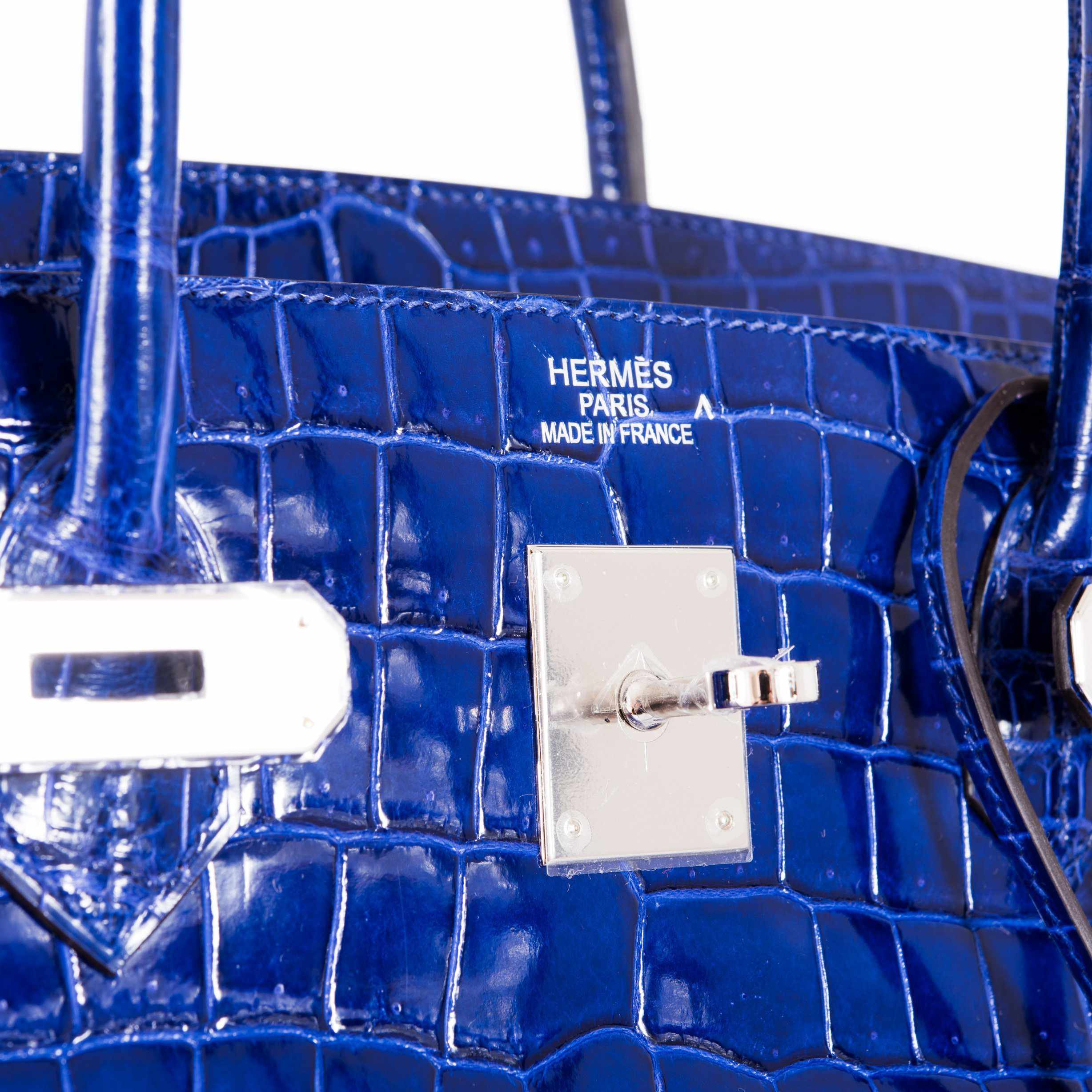 Hermès Birkin 40 Bleu Électrique Shiny Porosus Crocodile Palladium Hardware