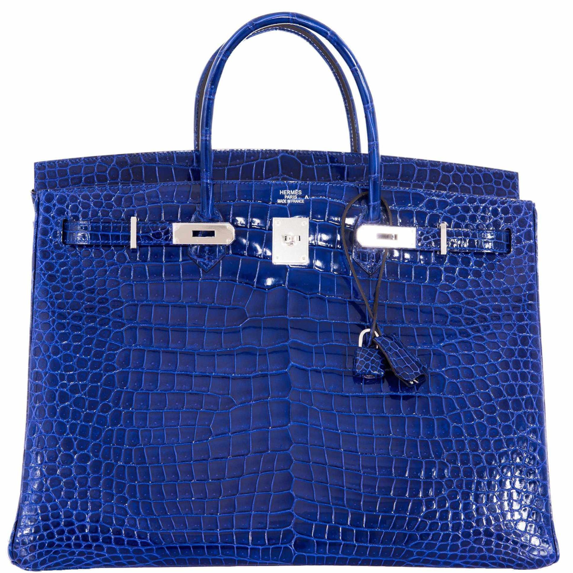 Hermès Birkin 40 Bleu Électrique Shiny Porosus Crocodile Palladium Hardware
