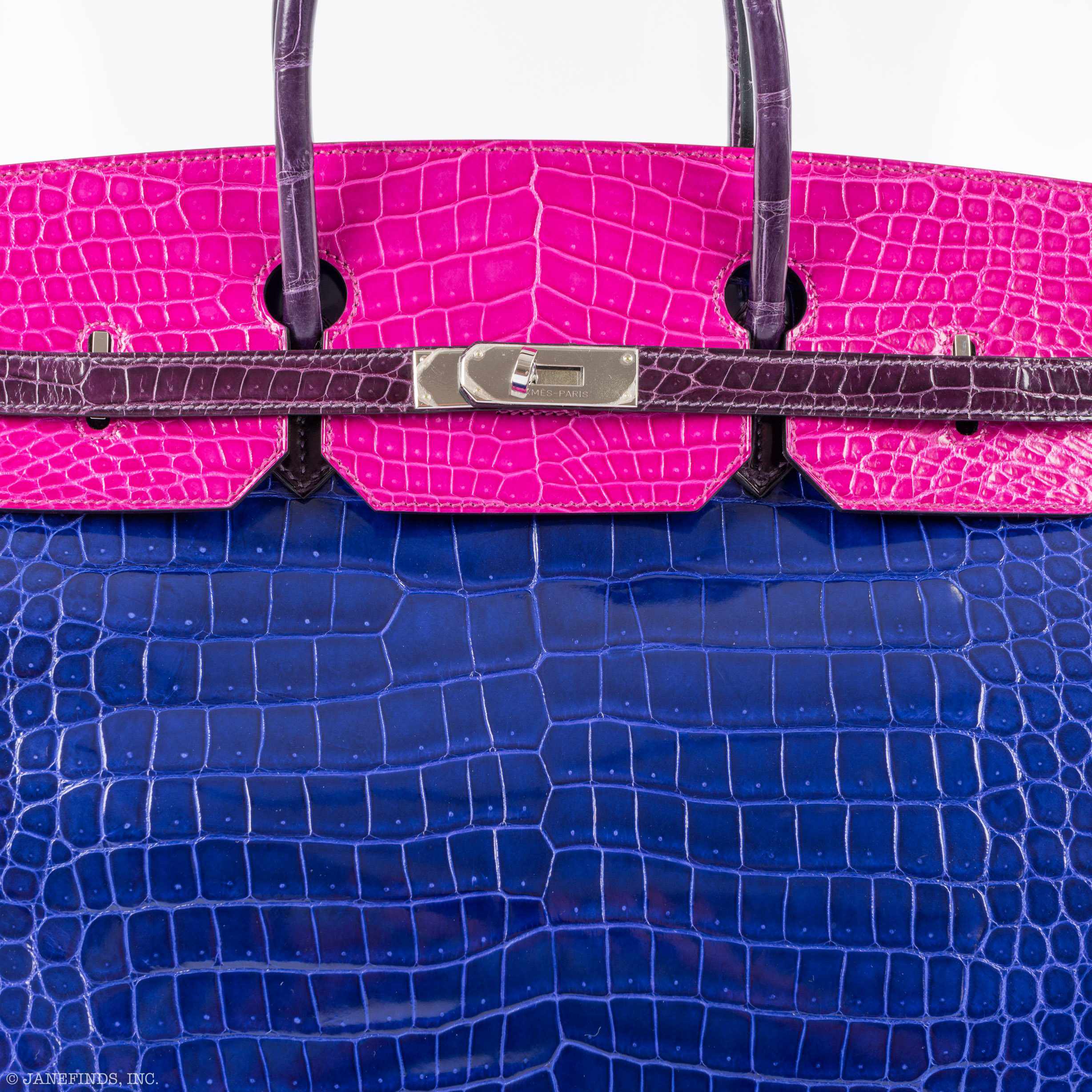 Hermès Birkin 40 Blue Electric, Rose Scheherazade, and Cassis Shiny Porosus Crocodile Palladium Hardware