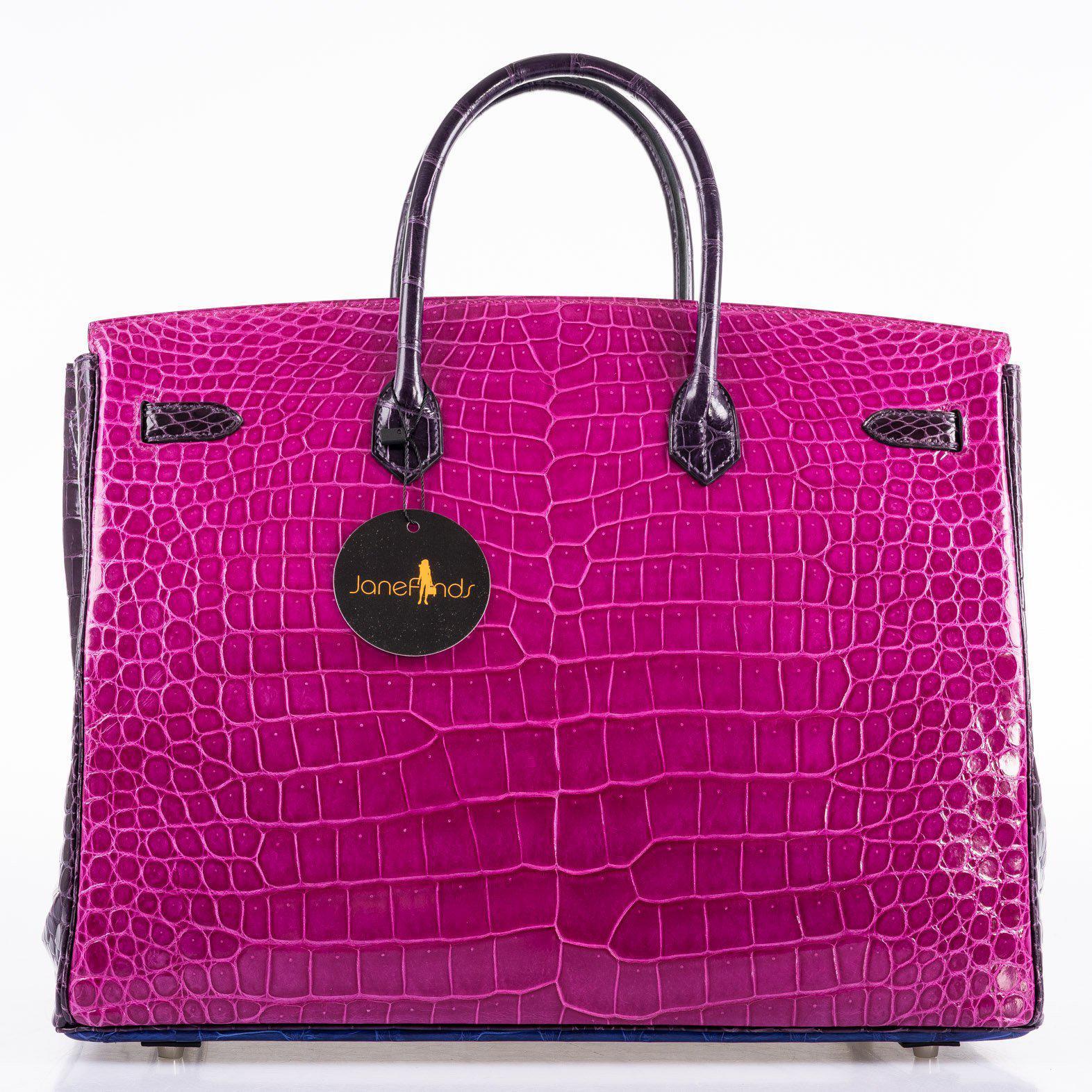 Hermès Birkin 40 Blue Electric, Rose Scheherazade, and Cassis Shiny Porosus Crocodile Palladium Hardware
