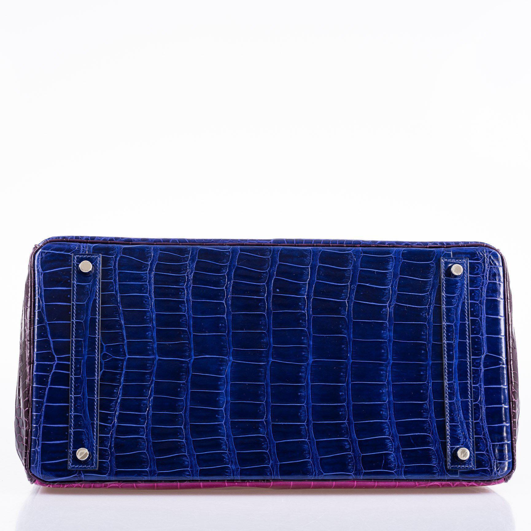 Hermès Birkin 40 Blue Electric, Rose Scheherazade, and Cassis Shiny Porosus Crocodile Palladium Hardware