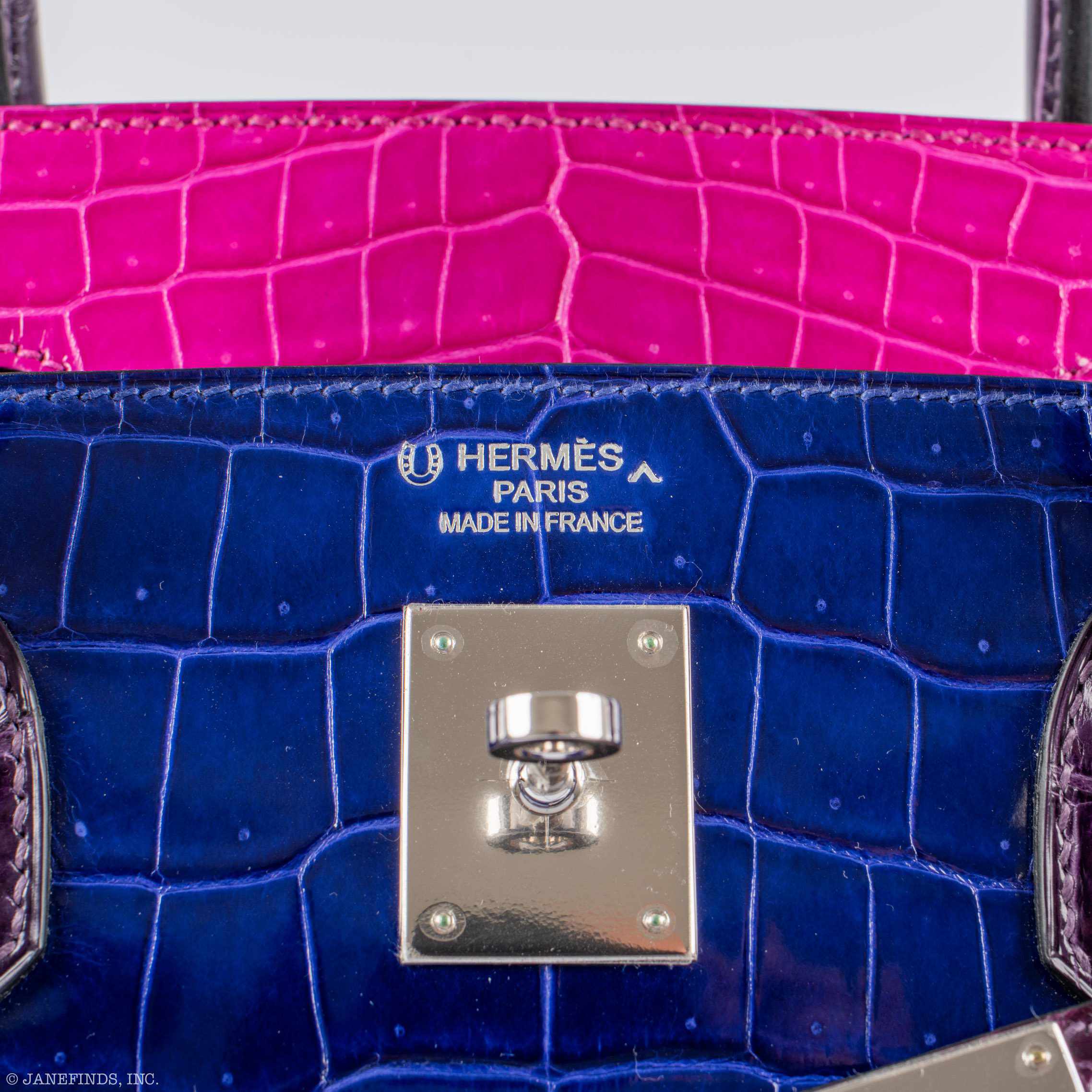 Hermès Birkin 40 Blue Electric, Rose Scheherazade, and Cassis Shiny Porosus Crocodile Palladium Hardware