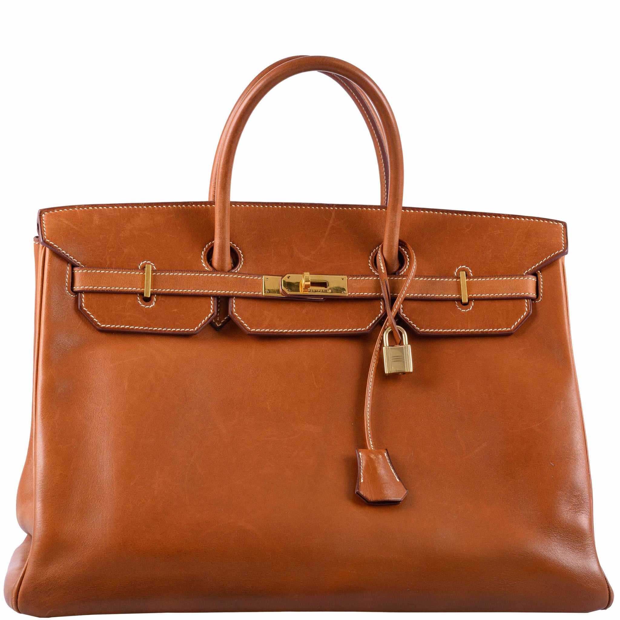 Rare Authentic Hermes Birkin Hac 32 Ostrich Leather Tan Gold