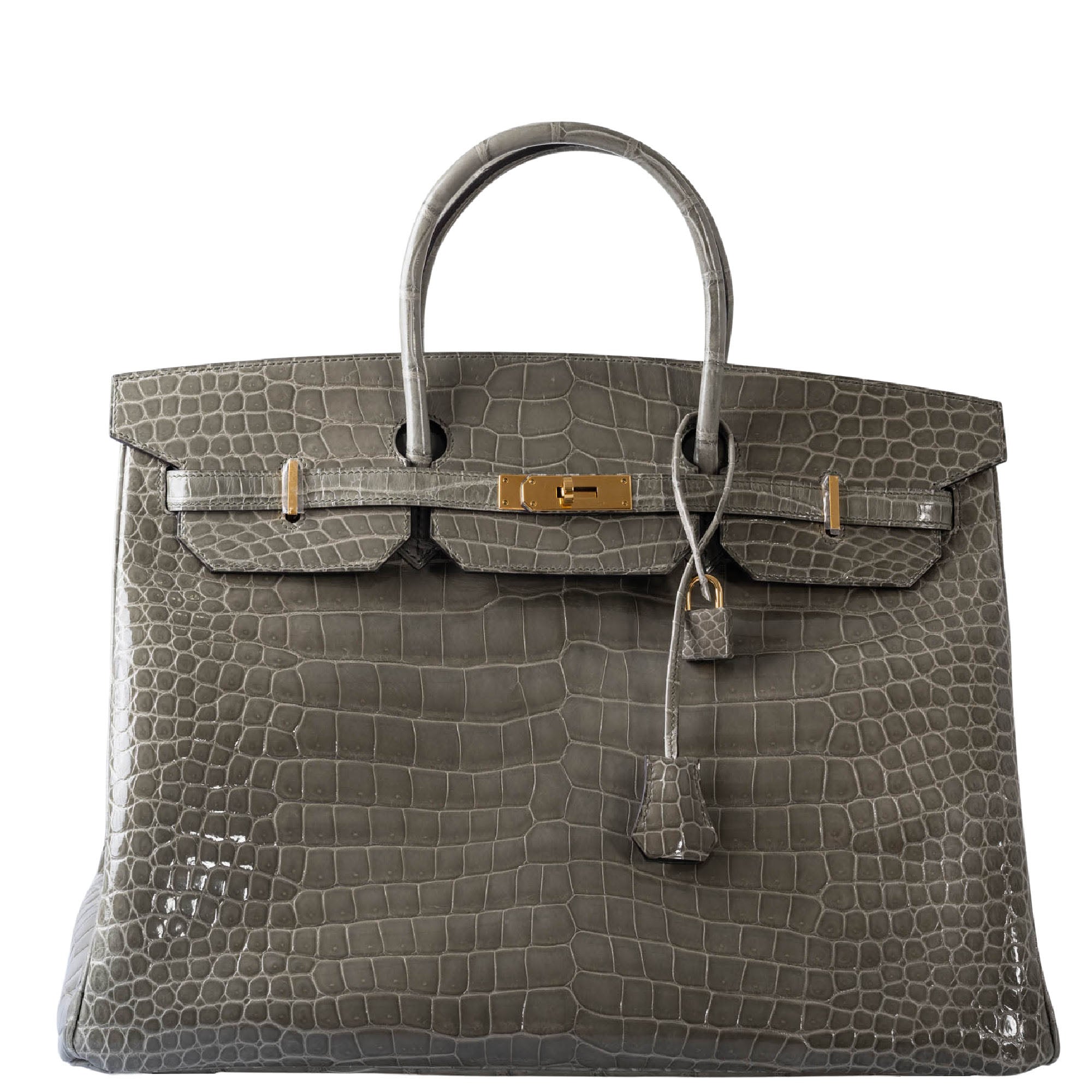Hermes 40cm Gris Tourterelle Clemence Leather Birkin Bag with Gold, Lot  #56136
