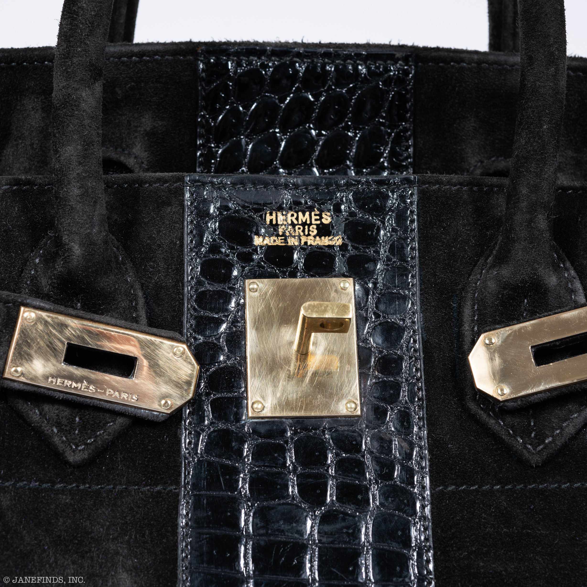 Hermès Birkin 40 HAC Black Suede & Crocodile Gold Hardware - Rare