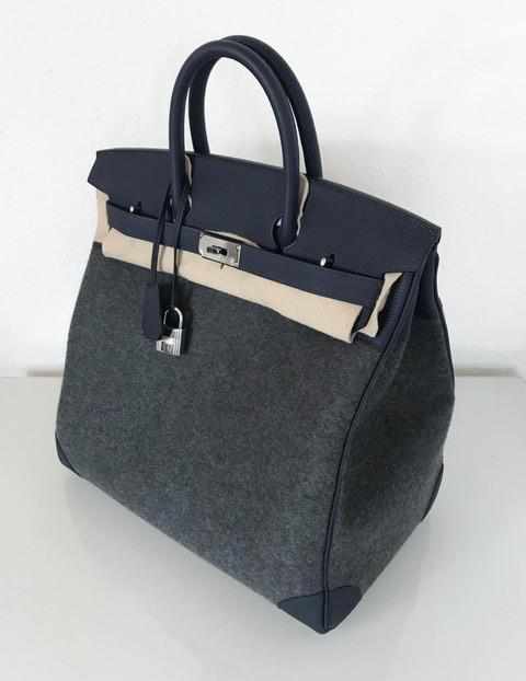 Hermès Birkin 40 HAC Blue Nuit & Gris Moyen Togo Feutre Wool Palladium Hardware