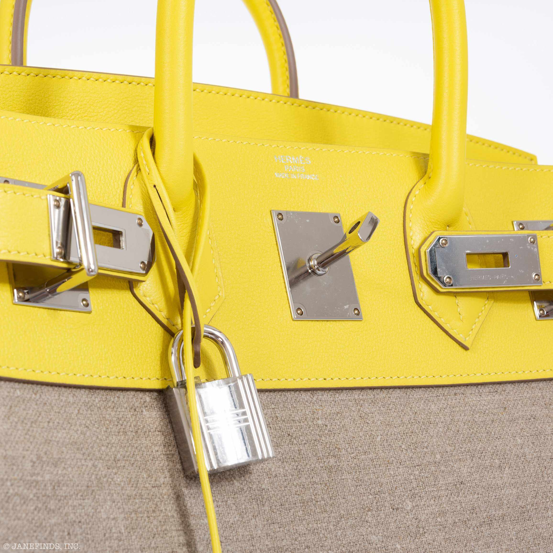 Hermès Birkin 40 HAC Lime & Ficelle Evercolor Toile De Camp Palladium Hardware