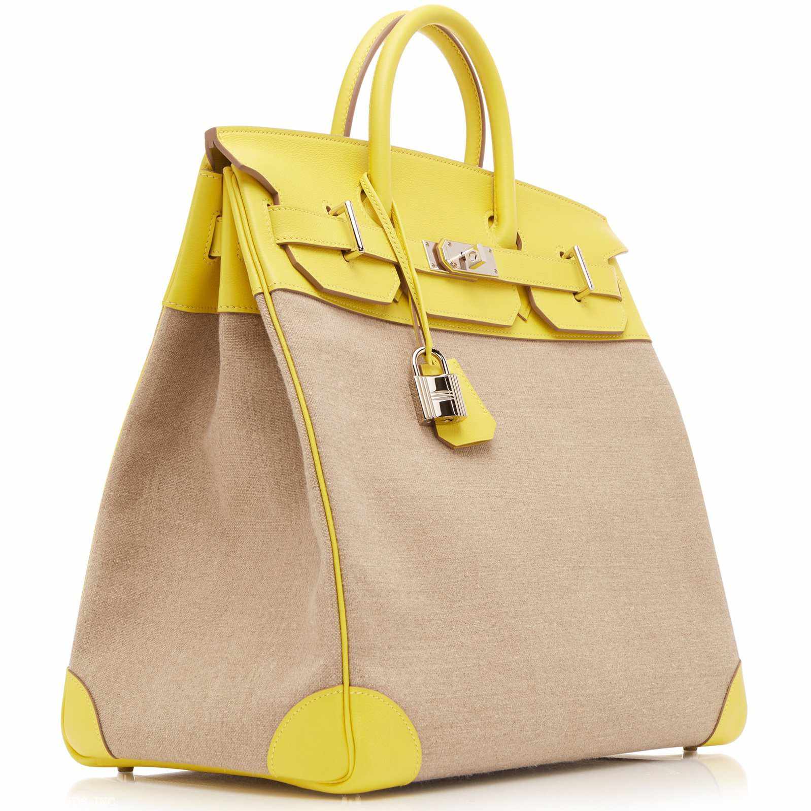 Hermès Birkin 40 HAC Lime & Ficelle Evercolor Toile De Camp Palladium Hardware