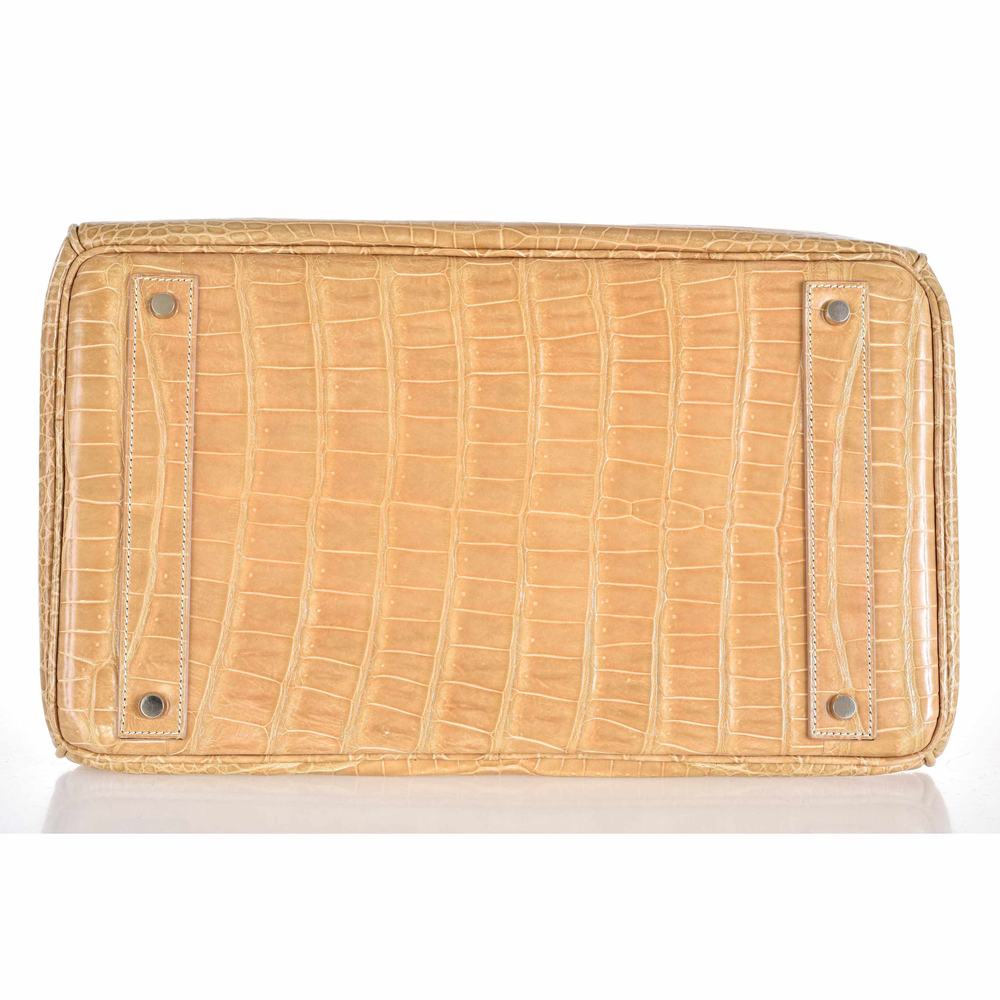Hermès Birkin 40 HAC Poussiere Porosus Crocodile Beige Palladium Hardware