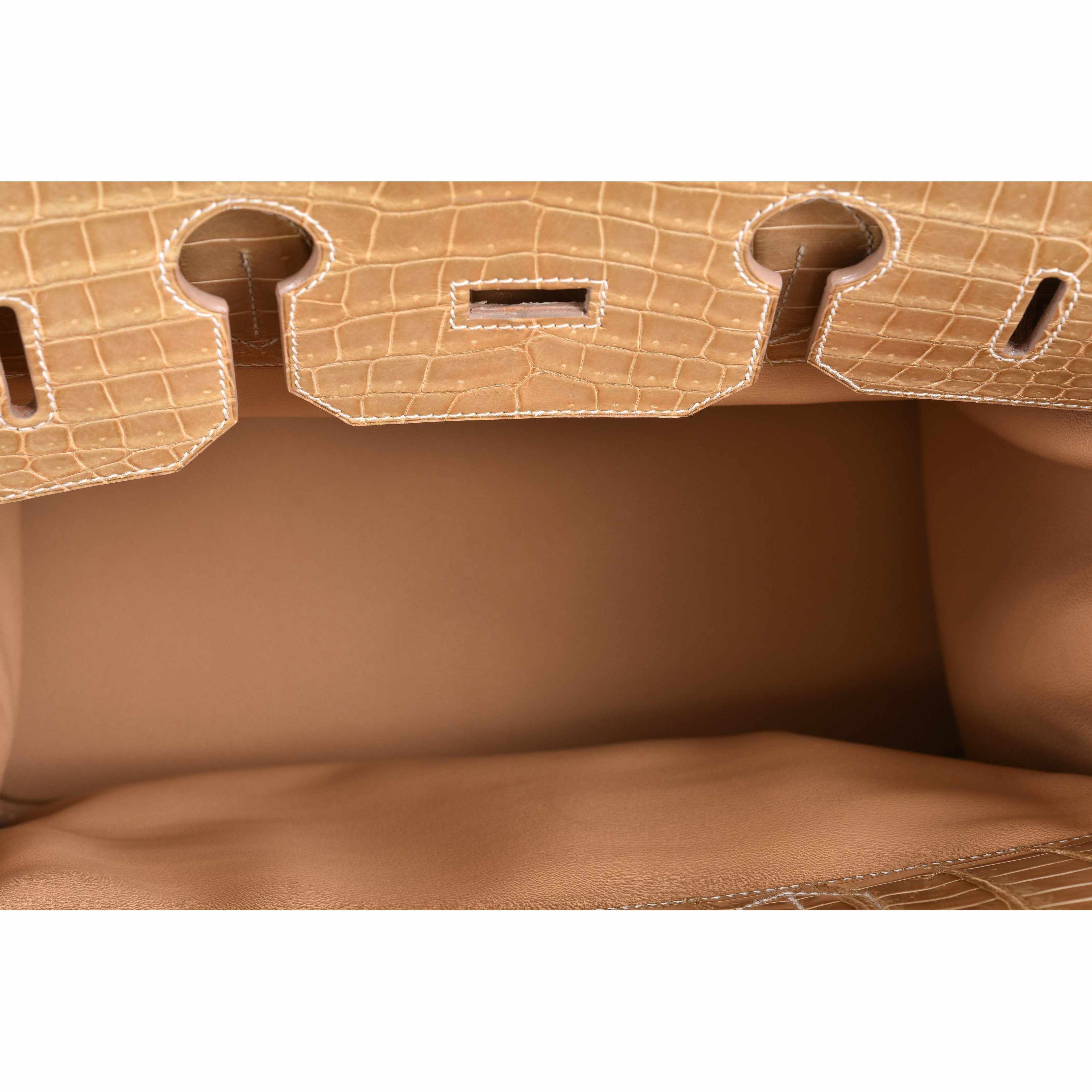 Hermès Birkin 40 HAC Poussiere Porosus Crocodile Beige Palladium Hardware