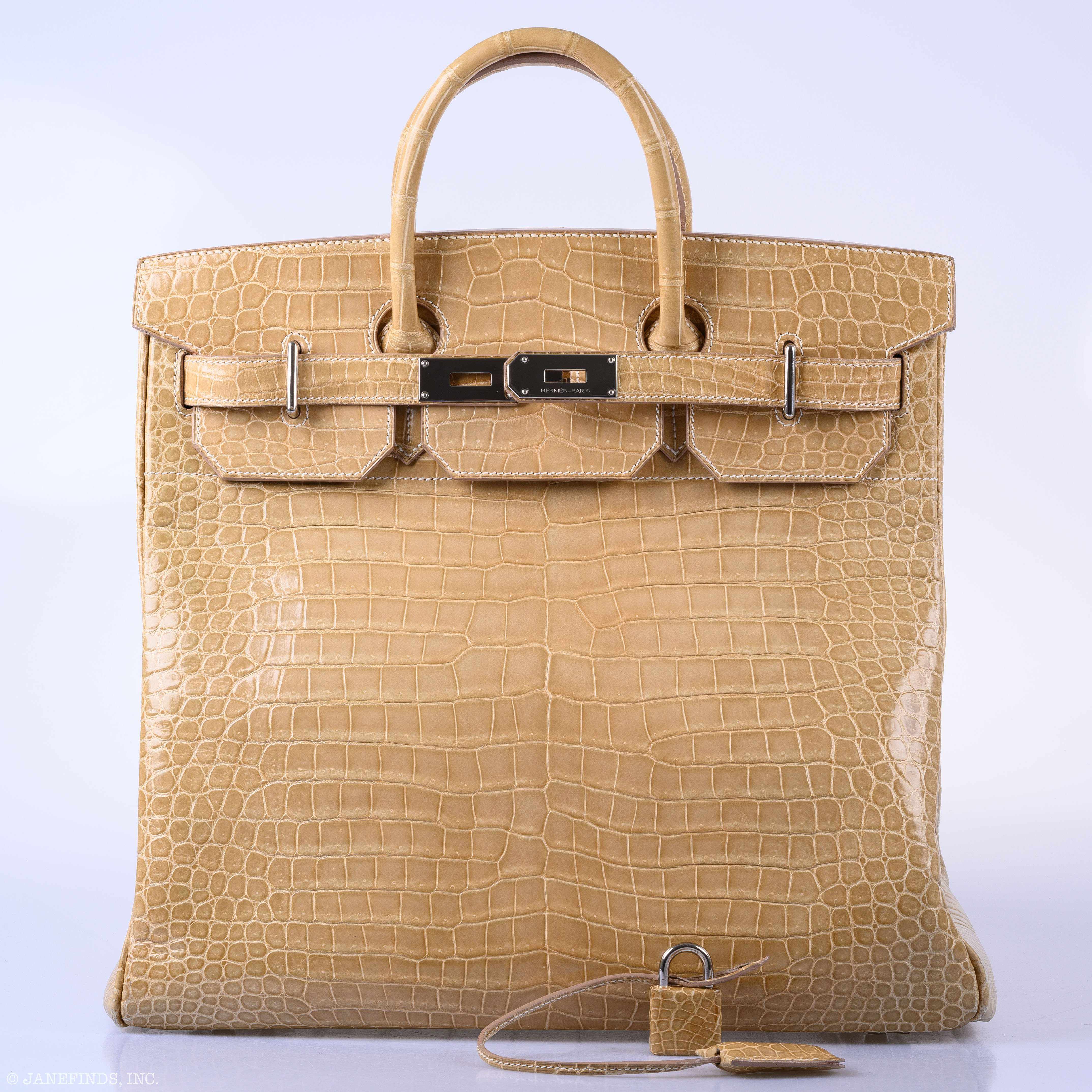 Hermès Birkin 40 HAC Poussiere Porosus Crocodile Palladium Hardware - 2006