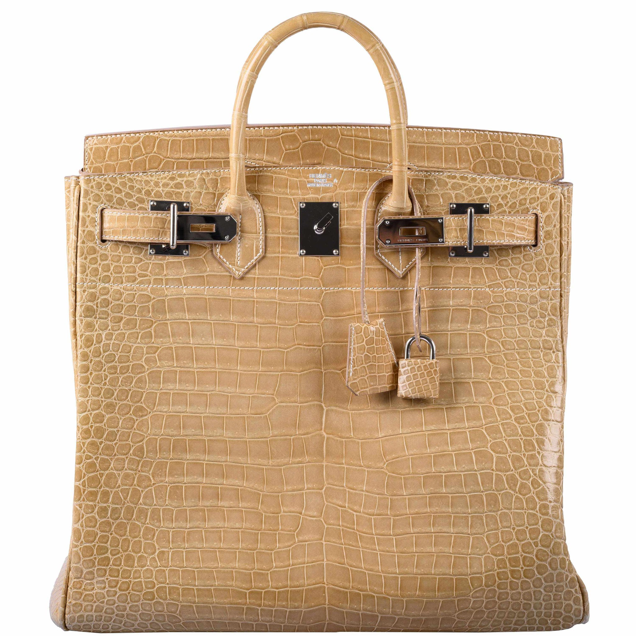 Hermes HAC Birkin Bag Toile and Brown Evercolor with Palladium Hardware 40  Brown 19900311