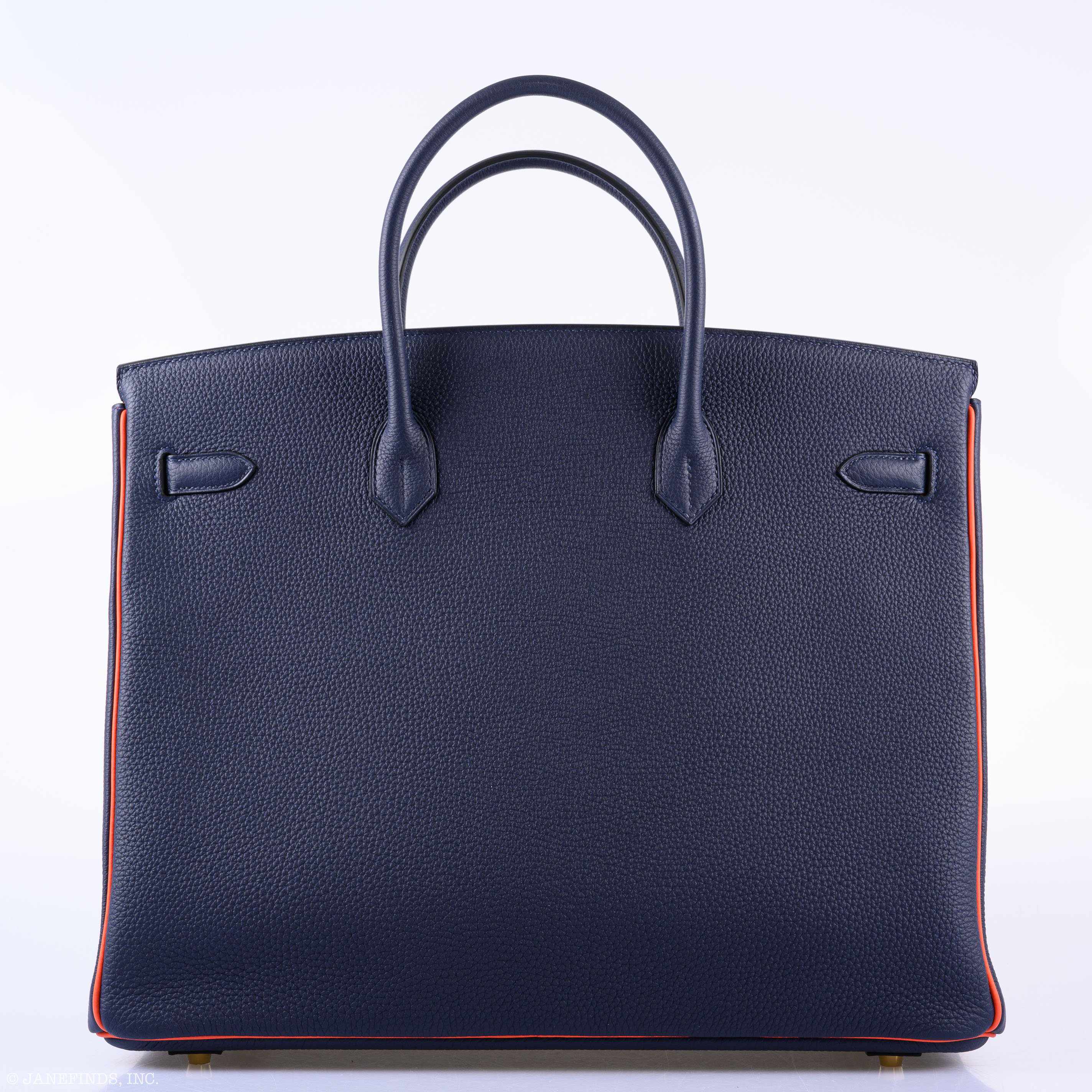 Hermès Birkin 40 HSS Bleu Nuit Togo and Orange Poppy Chèvre Brushed Gold Hardware