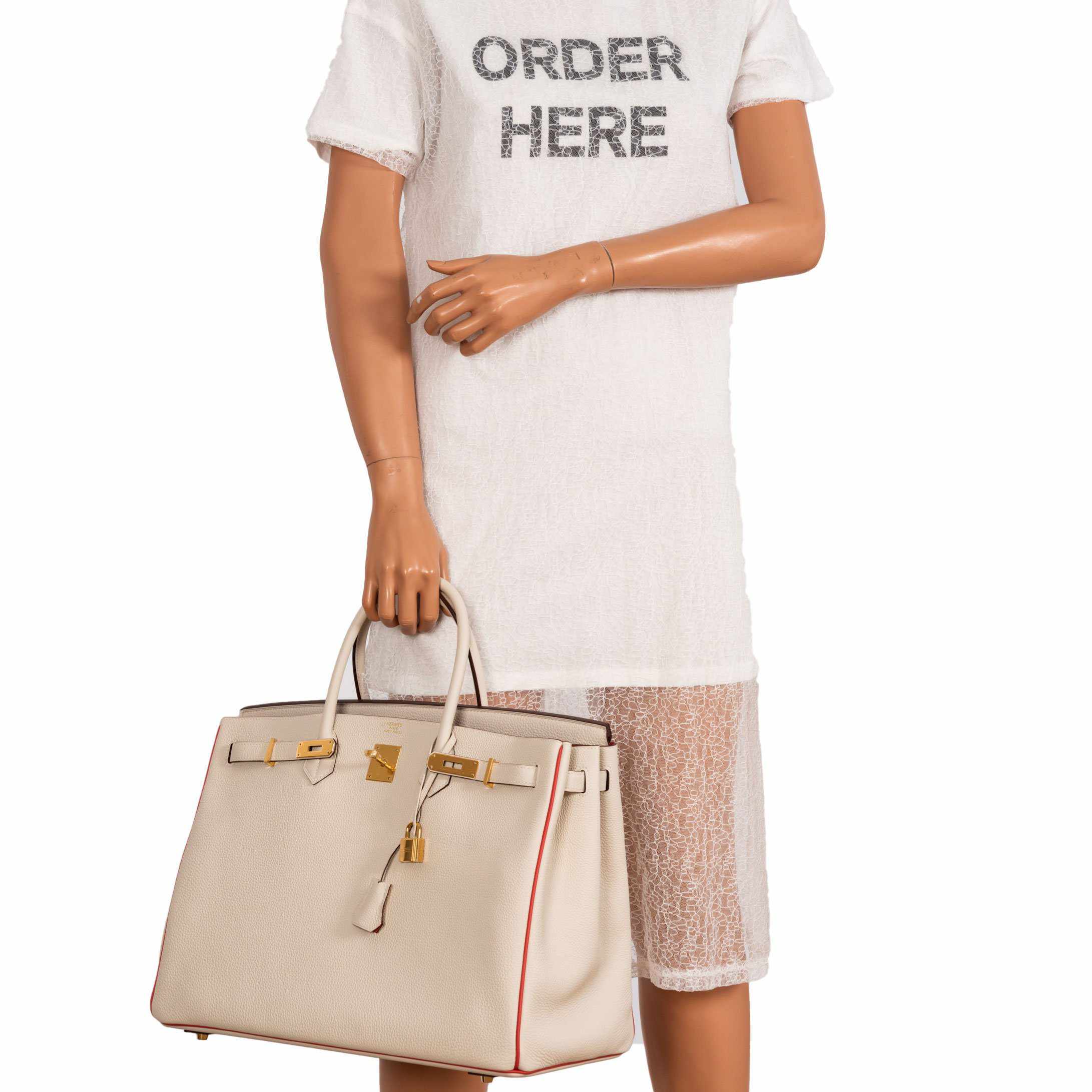 Hermès Birkin 40 HSS Craie And Vermillion Red Togo Gold Hardware