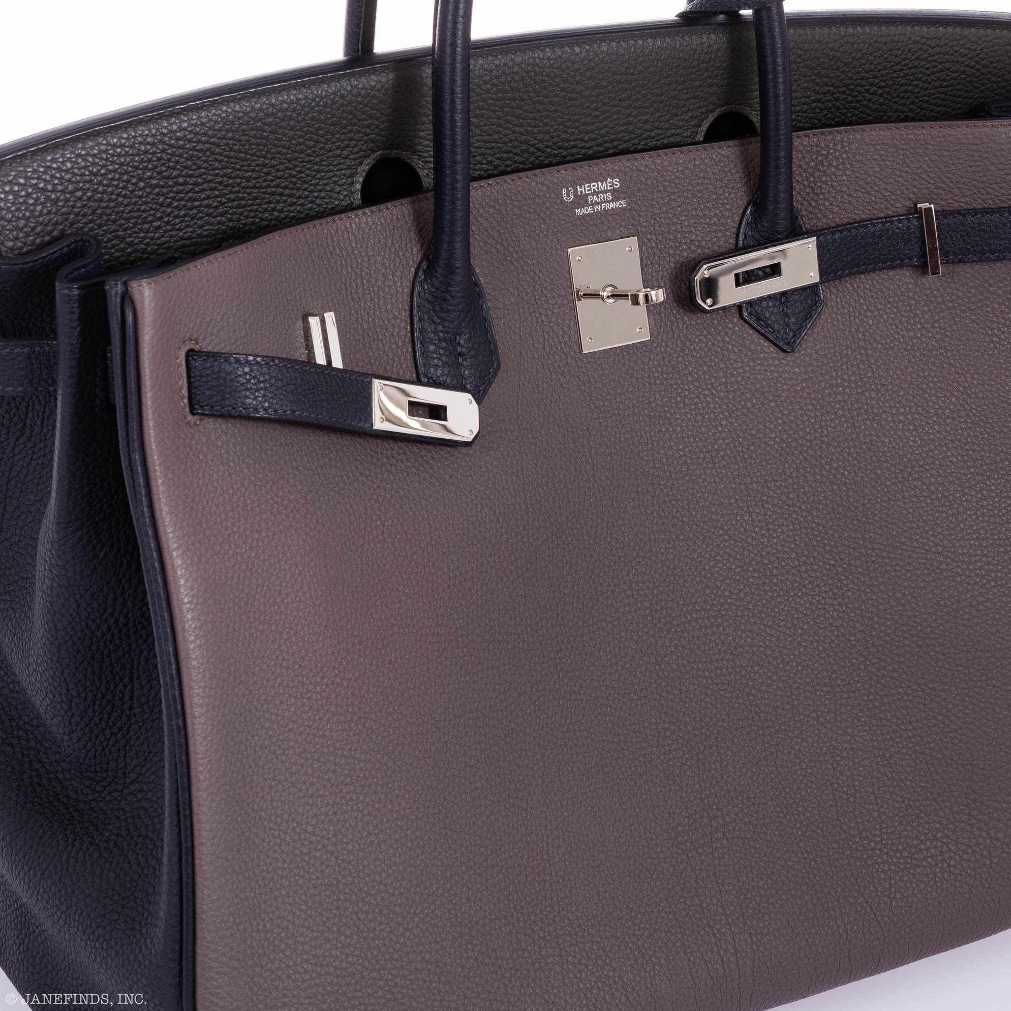 Hermès Birkin 40 HSS Etain Vert Fonce And Black Togo Palladium Hardware