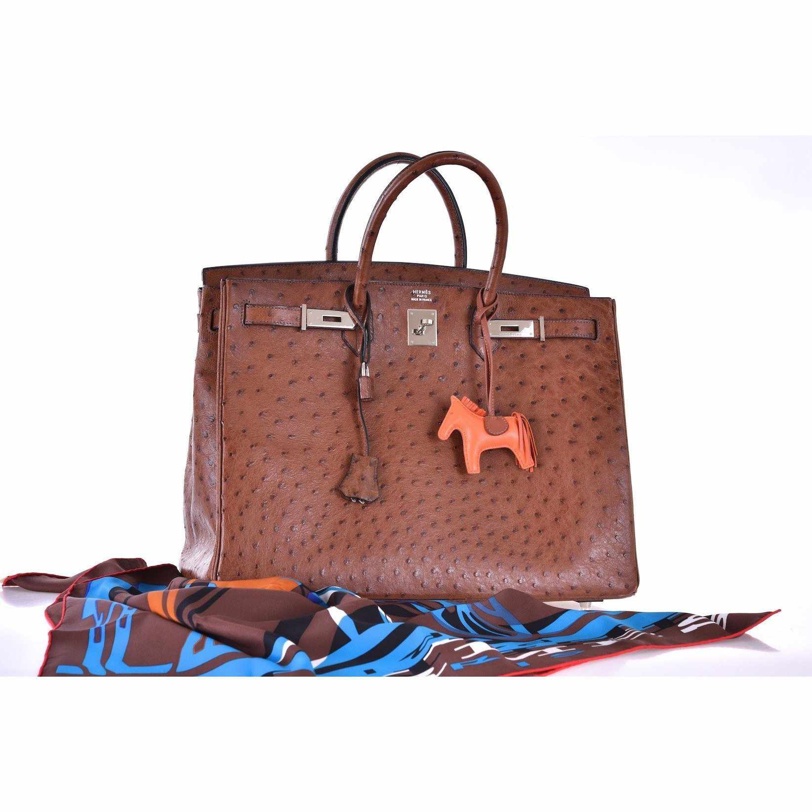Hermès Birkin 40 Noisette Chevre Leather Beige Ostrich Palladium Hardware