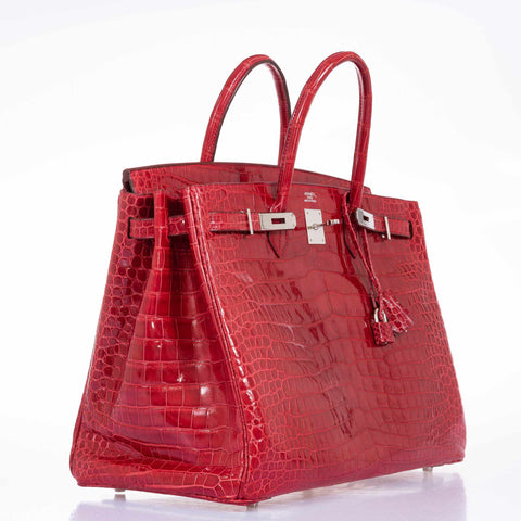 Hermès Birkin 40 Red Braise Porosus Crocodile Palladium Hardware